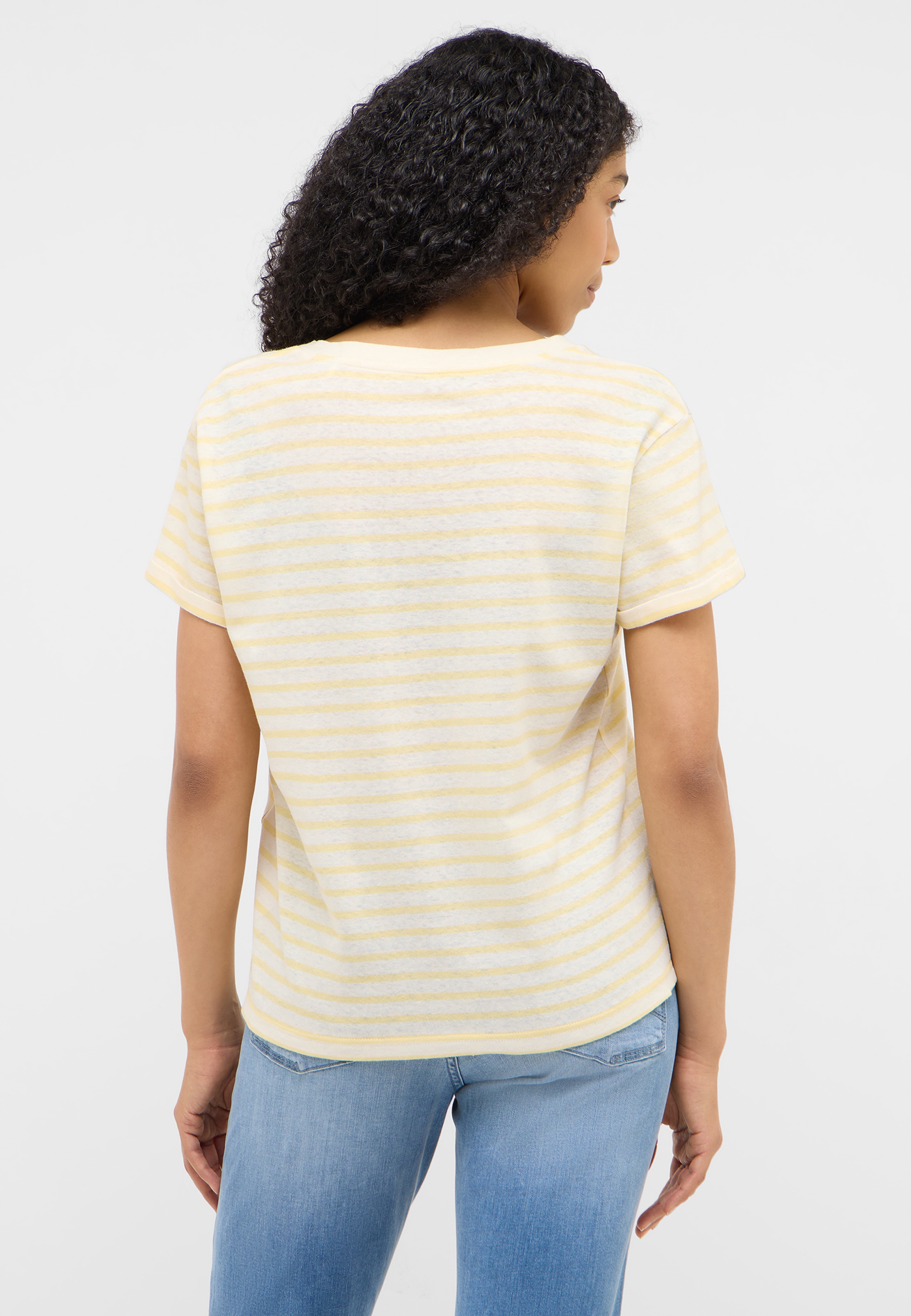 gestreiftes t-shirt,  gestreiftes shirt,  kurzarmshirt,  pastellgelb,  lässiges oberteil