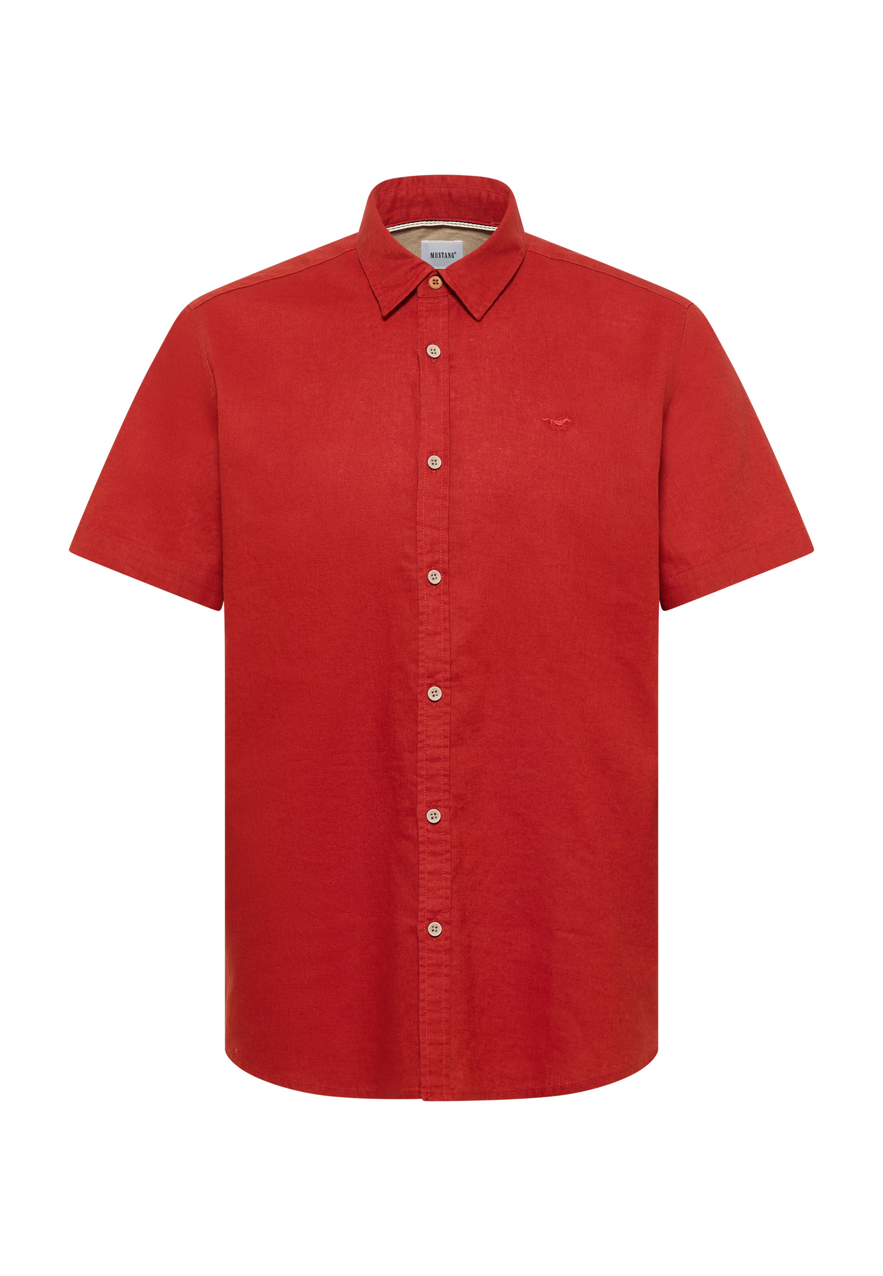 Hemd, Kurzarm, Linen, Rot, Knopfleiste