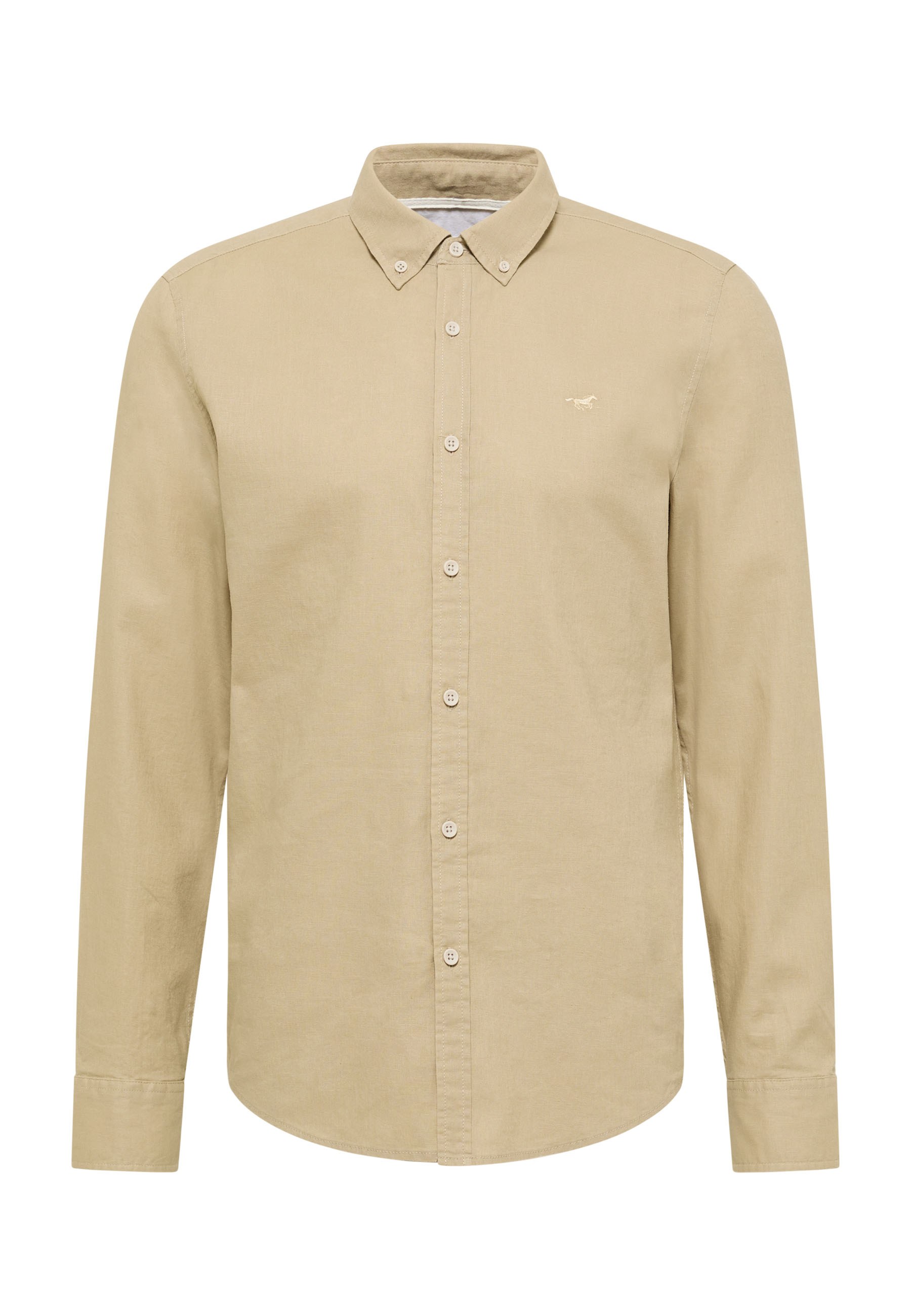 Hemd, Langarm, Beige, Knopfverschluss, Kragen mit Knöpfen