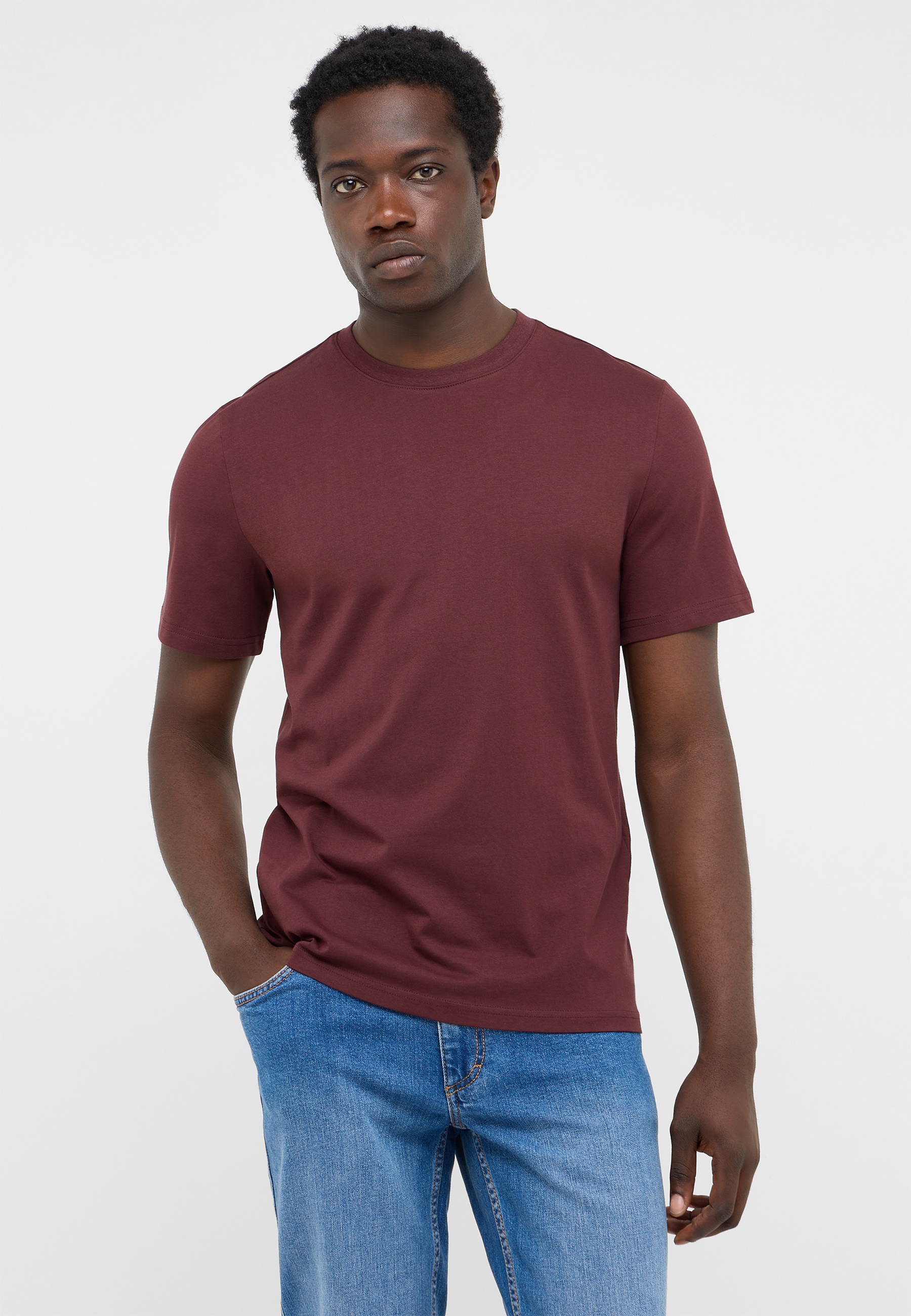T-Shirt, Kurzarm, Unifarbe, Bordeaux, Kleidung