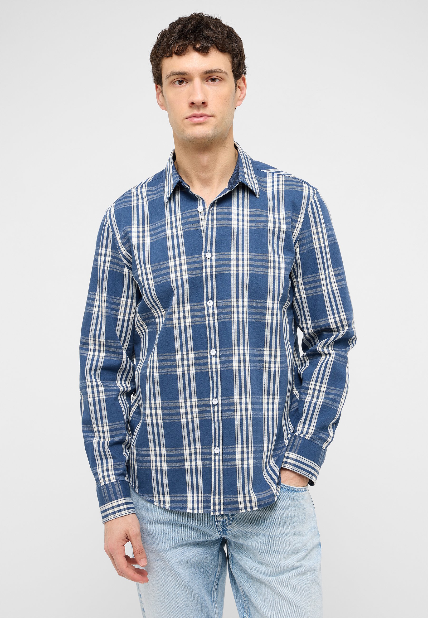 Plaid shirt, Flanellhemd, Blau-weiß, Knopfleiste, Langarm