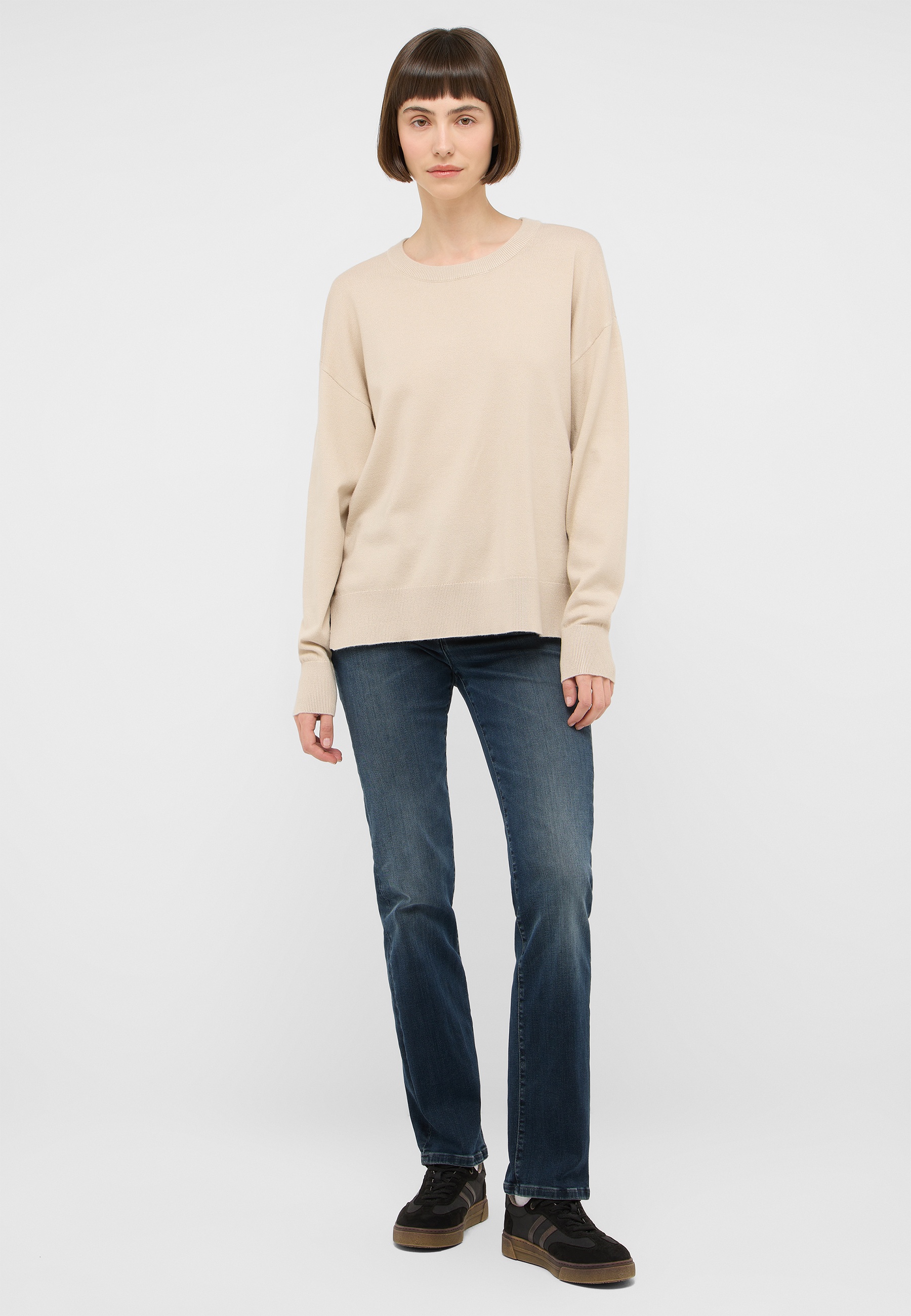 beige Sweatshirt, Crewneck, langarmshirt, strickpullover, casual fit
