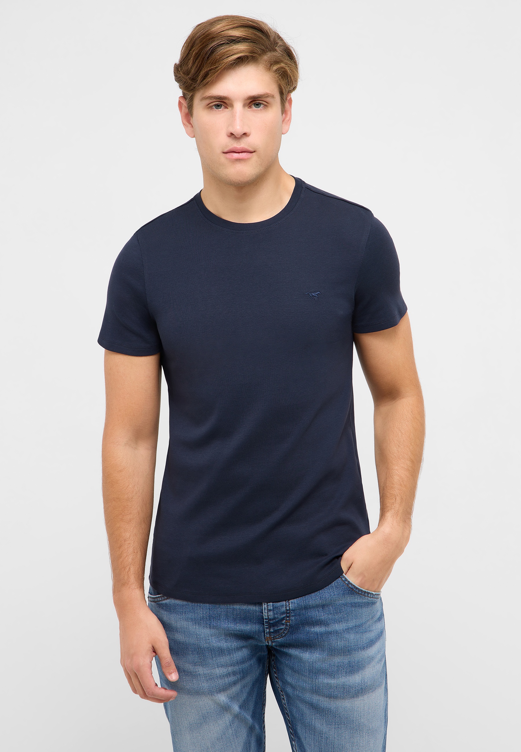 t-shirt, navy, kurzarm, rundhals, einfarbig