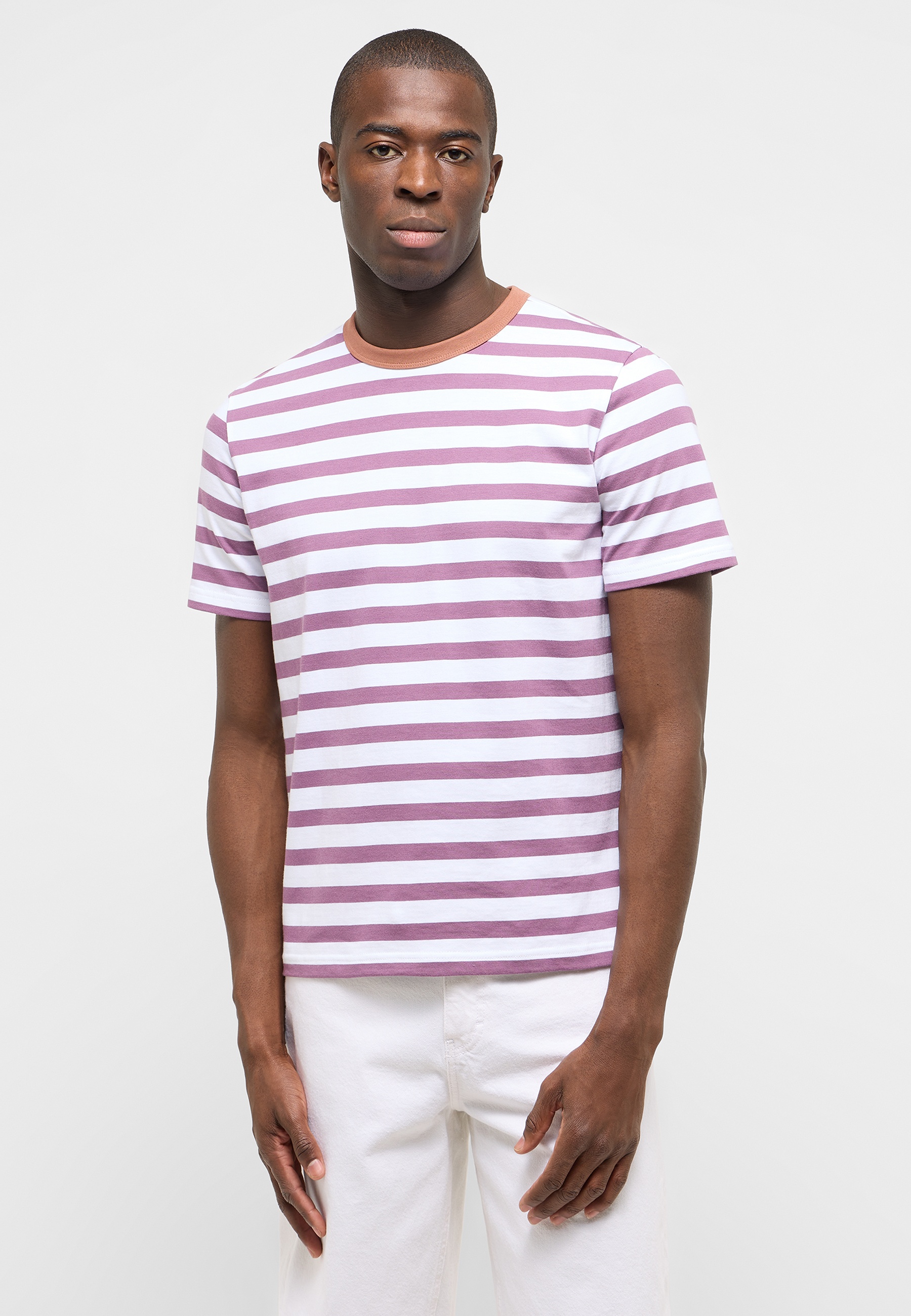 T-Shirt, Streifen, Kurzarm, Flieder, Baumwolle