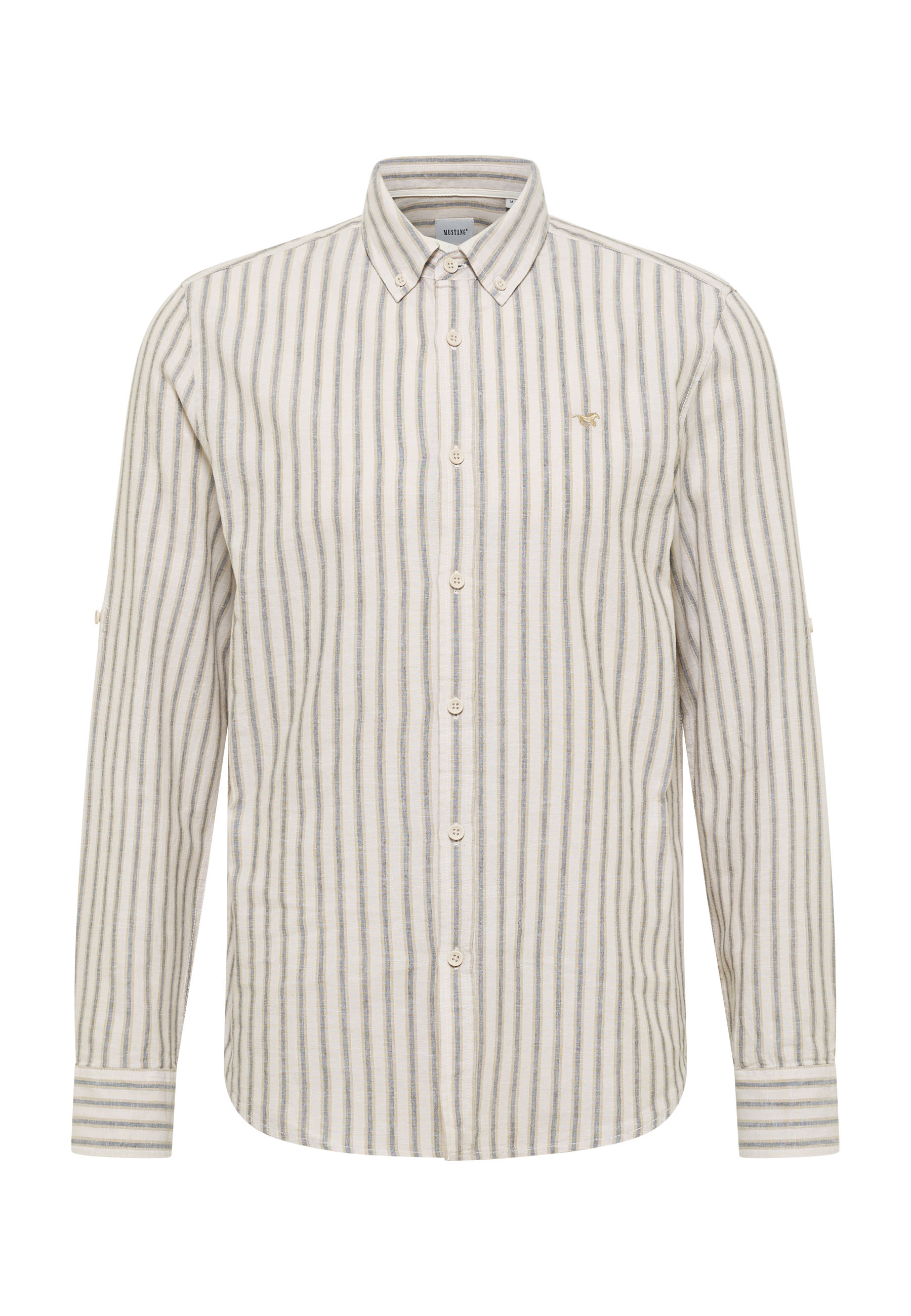 Hemd, Streifen, Langarm, Kragenknöpfe, Beige/Blau