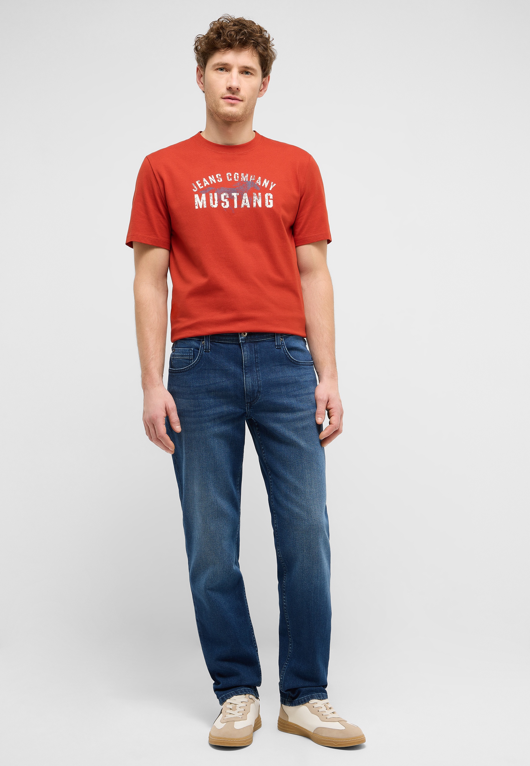 t-shirt, Rundhalsausschnitt, Kurzarm, Orange, T-Shirt Muster: Mustang