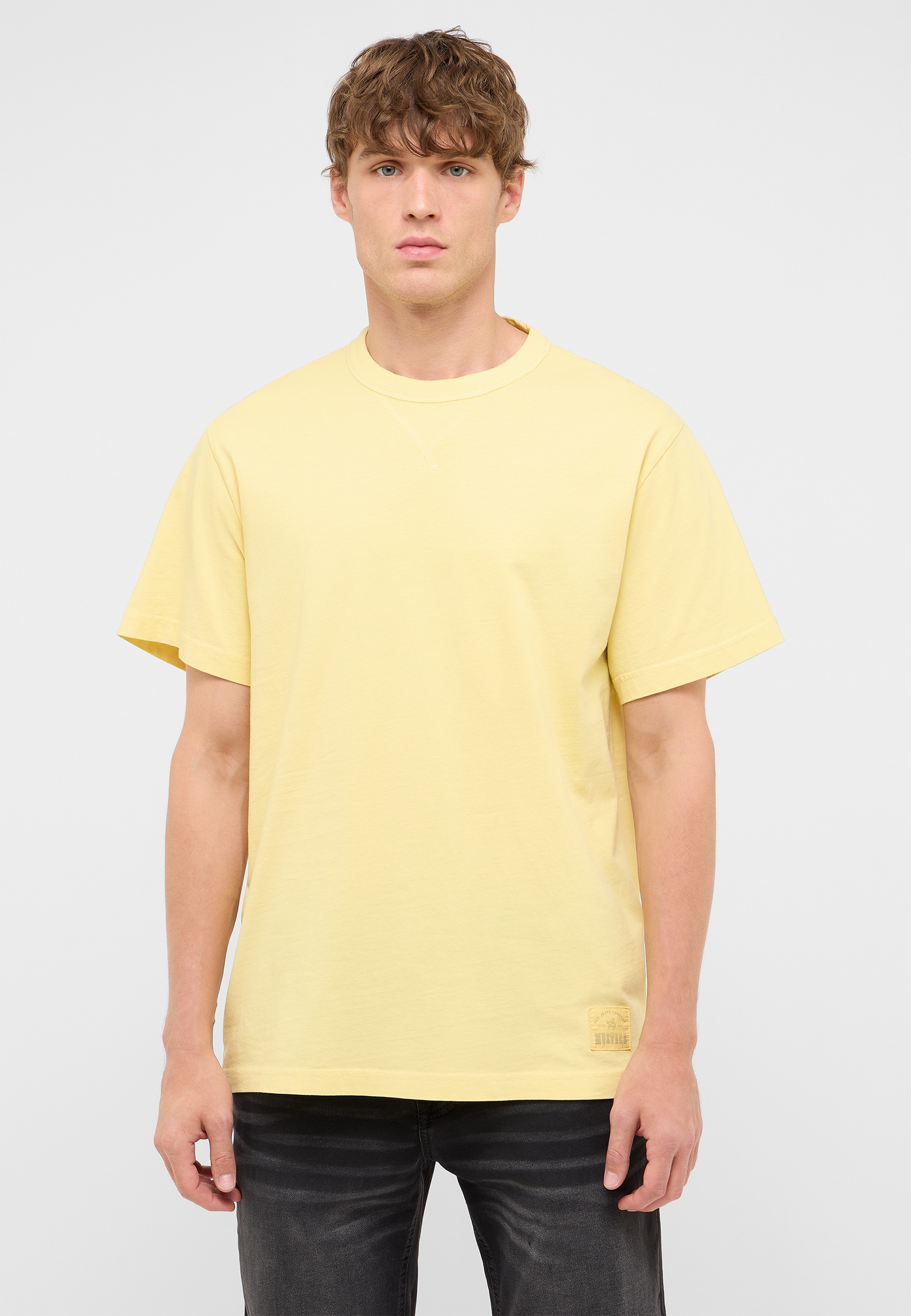T-Shirt, Kurzarm, Gelb, Unifarben, Rundhals