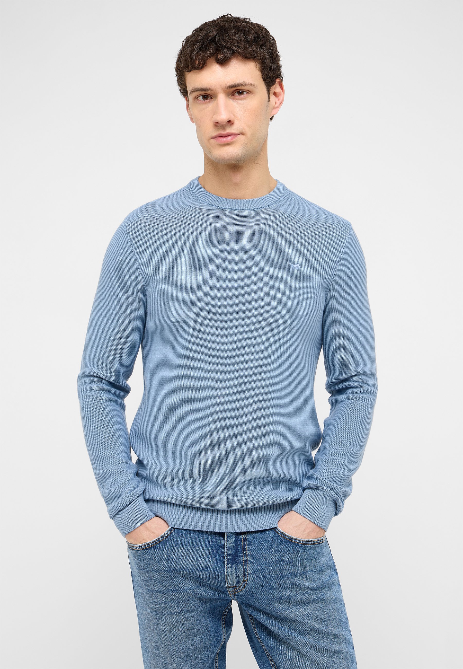 pulli, rundhalsausschnitt, knit, beruhigter blau, langarm