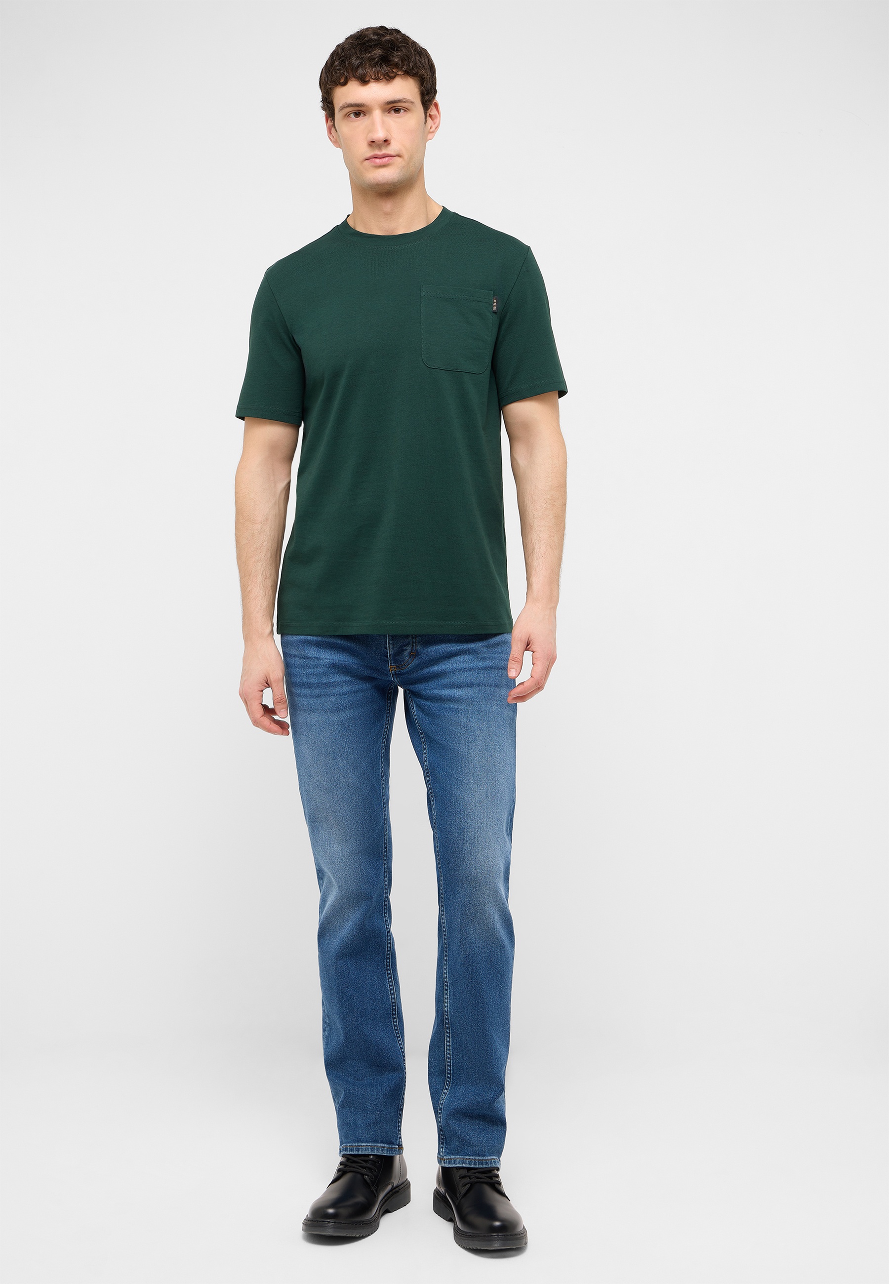 T-Shirt, Kurzarm, Rundhals, Brusttasche, Uni-Grün