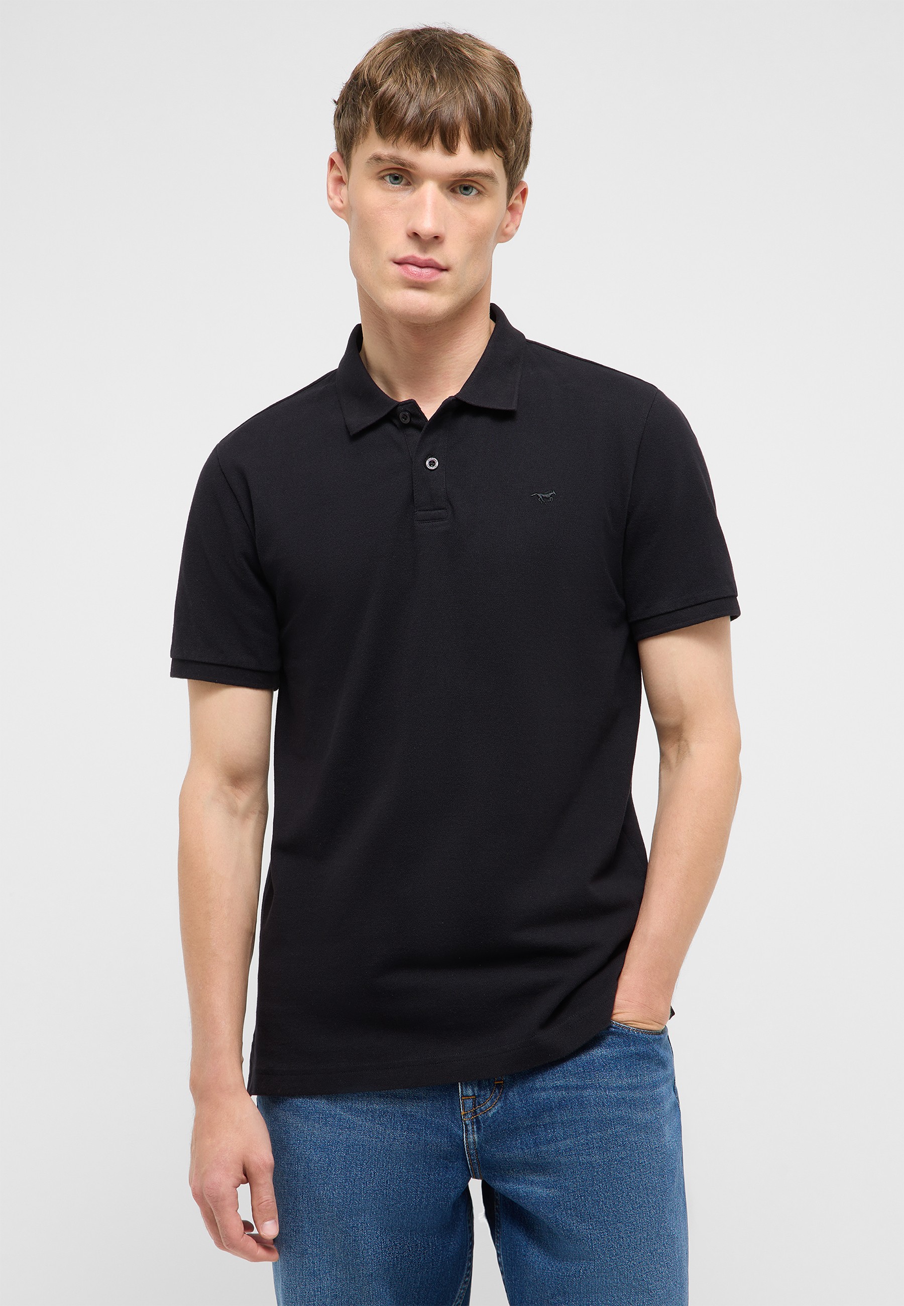 Polohemd, schwarz, Kurzarm-Polo, Knit-Polo, einfarbig schwarz