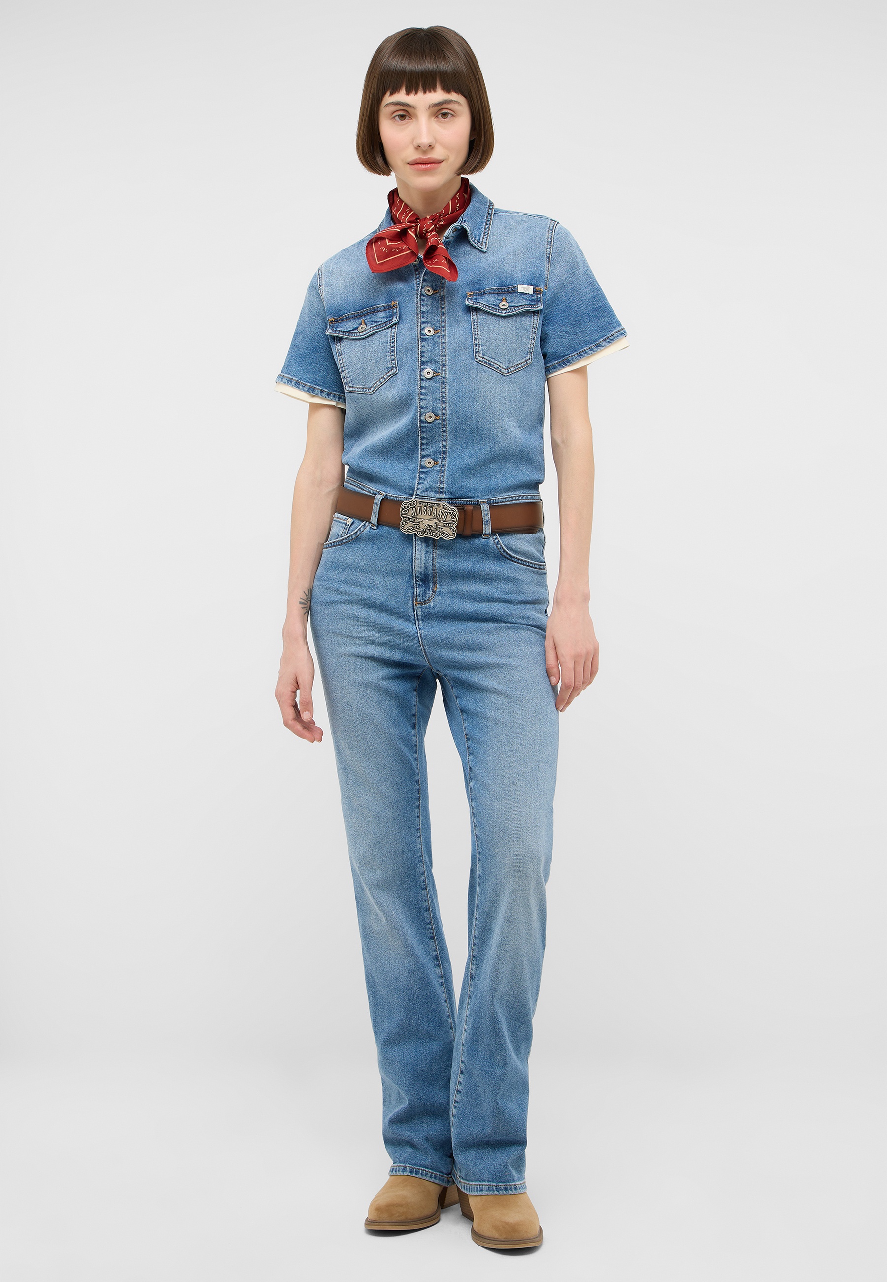 Denim, Jeans, Kurzarm Hemd, Bandana, Gürtel