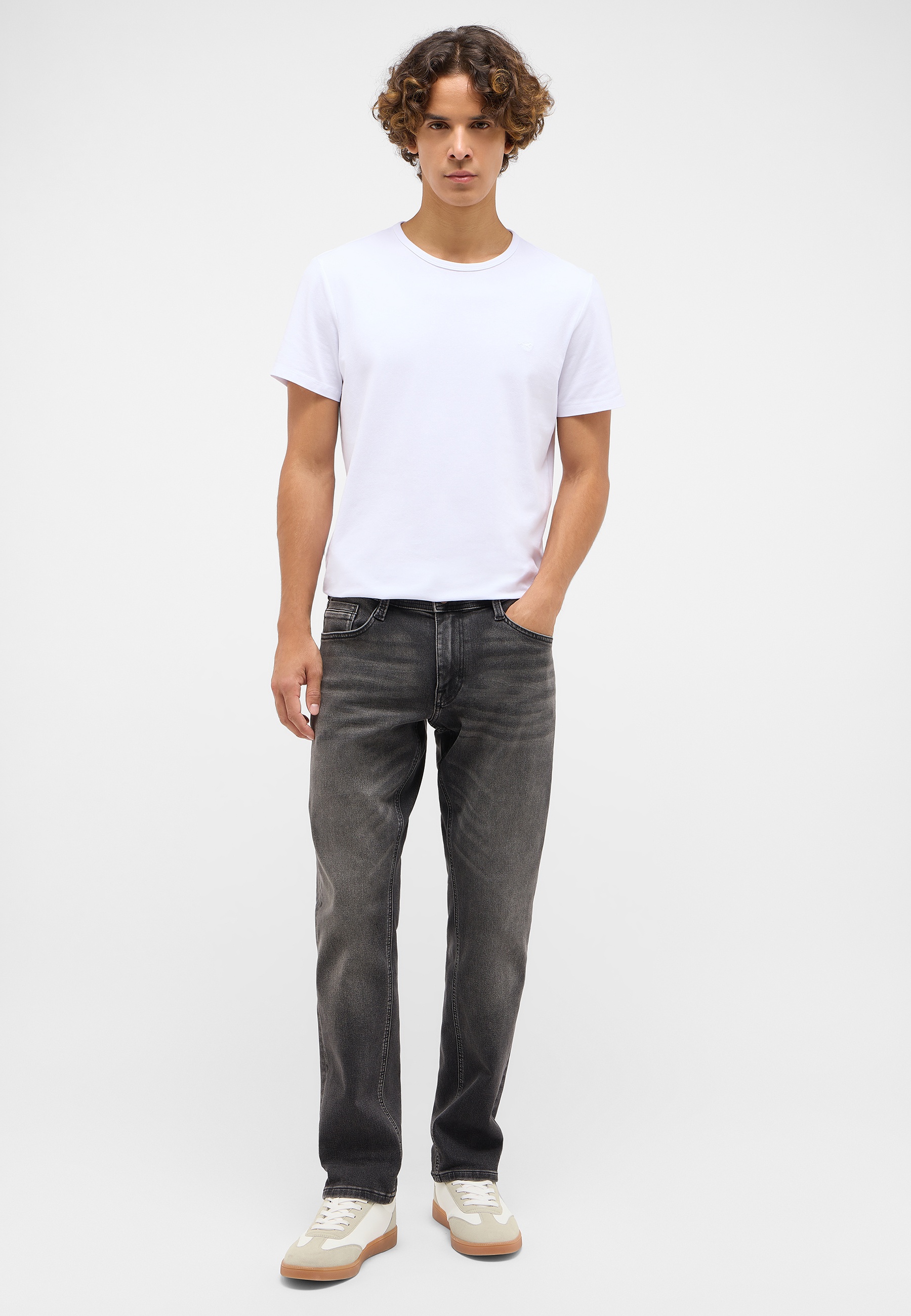 Hosen, T-shirt, Person, Stehend, Jeanshose