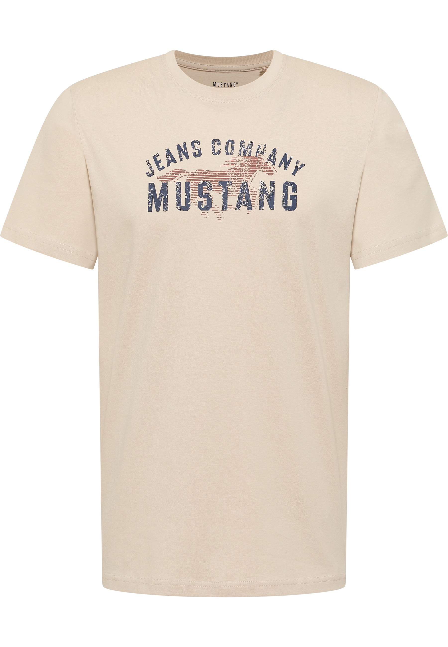 t-shirt, beige, graphic, short sleeve, mustang