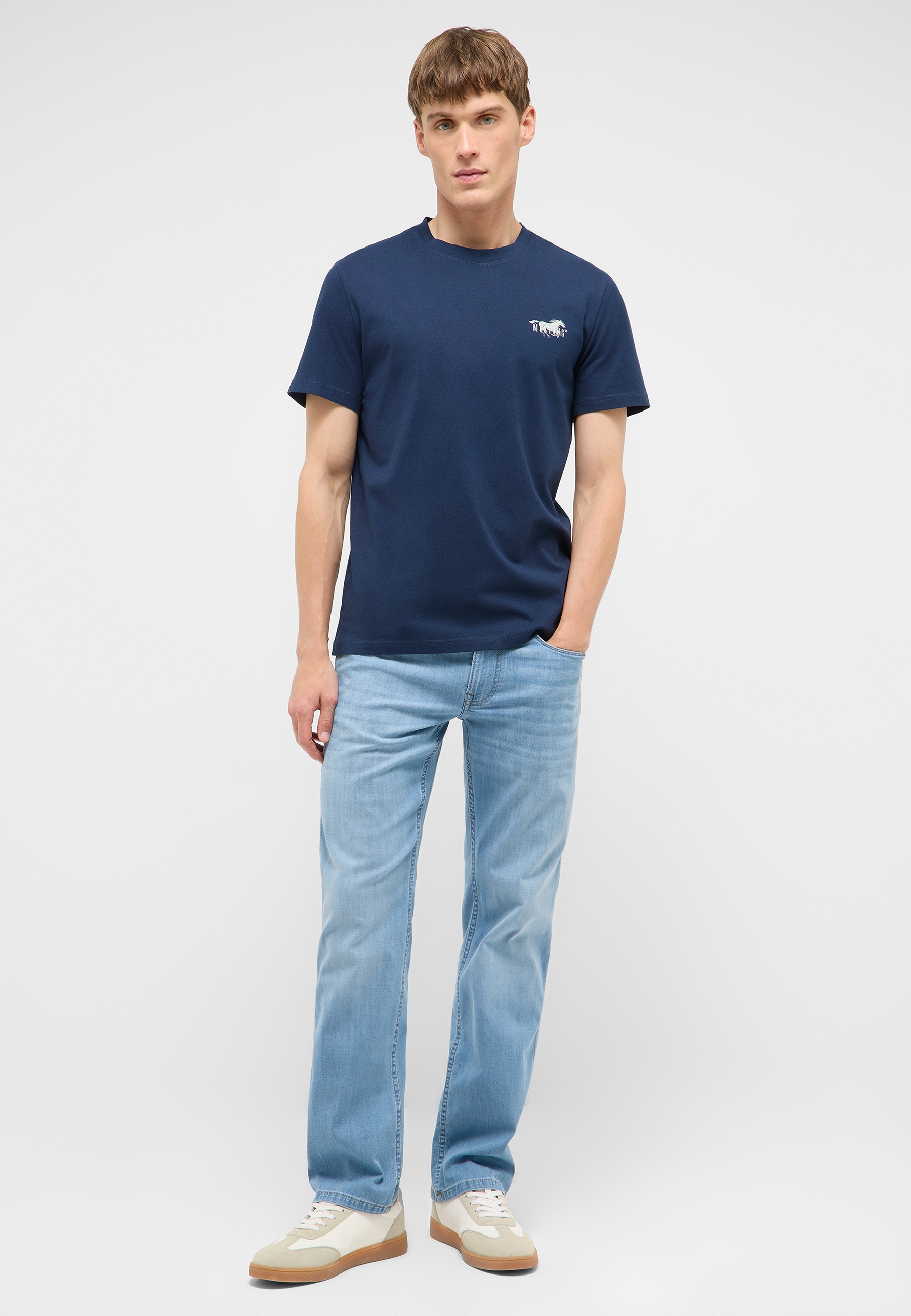 T-Shirt, Rundhals, Uni-Farbe, Navy, Männlich