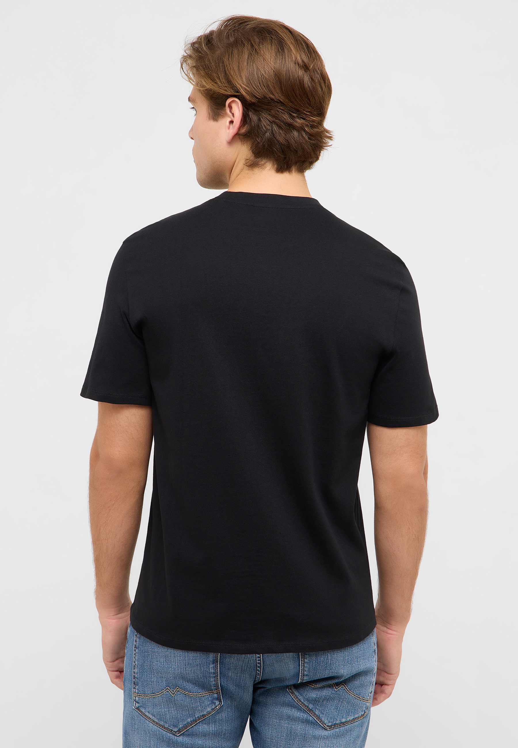 t-shirt, kurzarm, schwarz, rundhalsausschnitt, rückseite