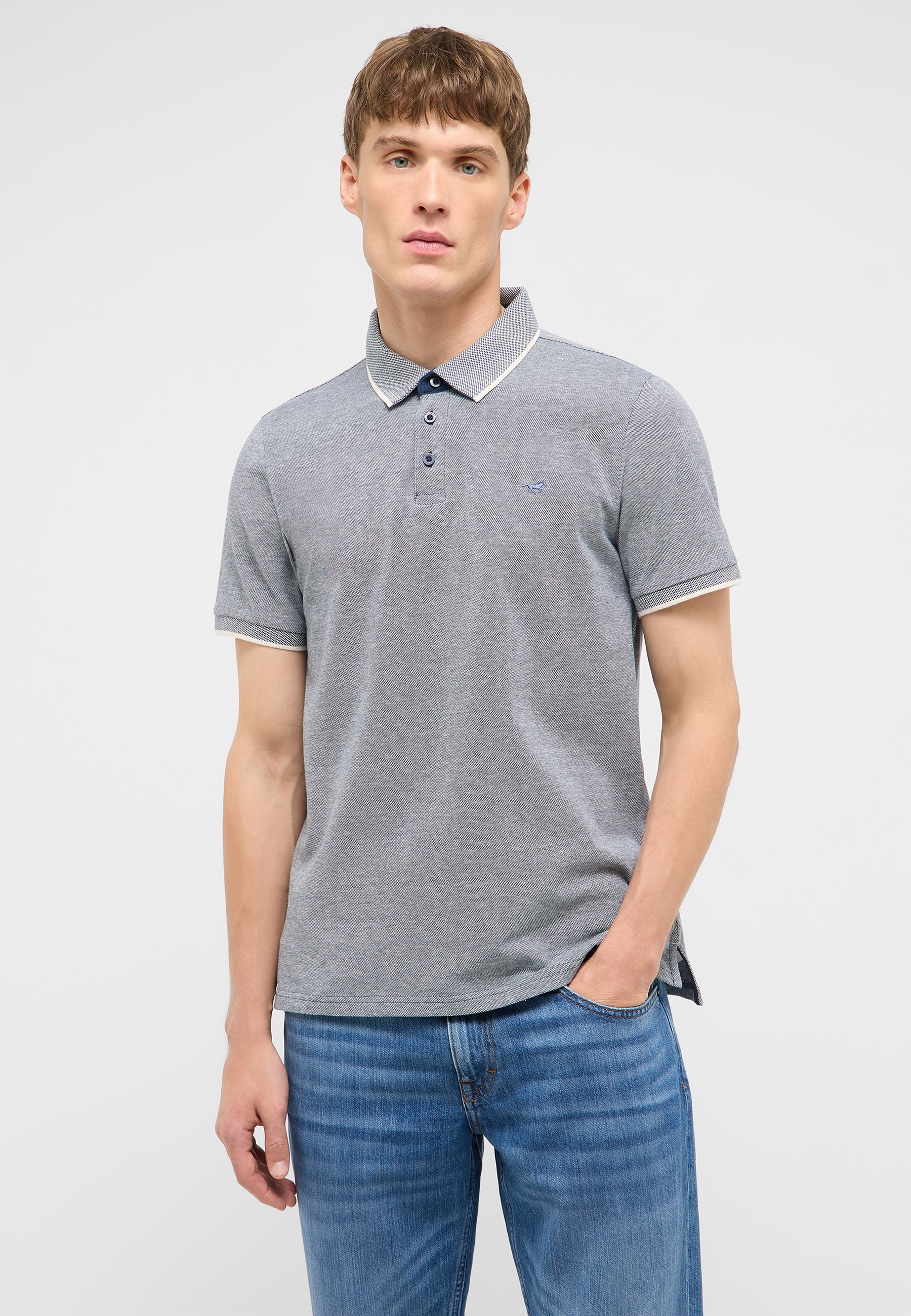 Polohemd, kurzärmlig, grau, Kragen, kleines Logo