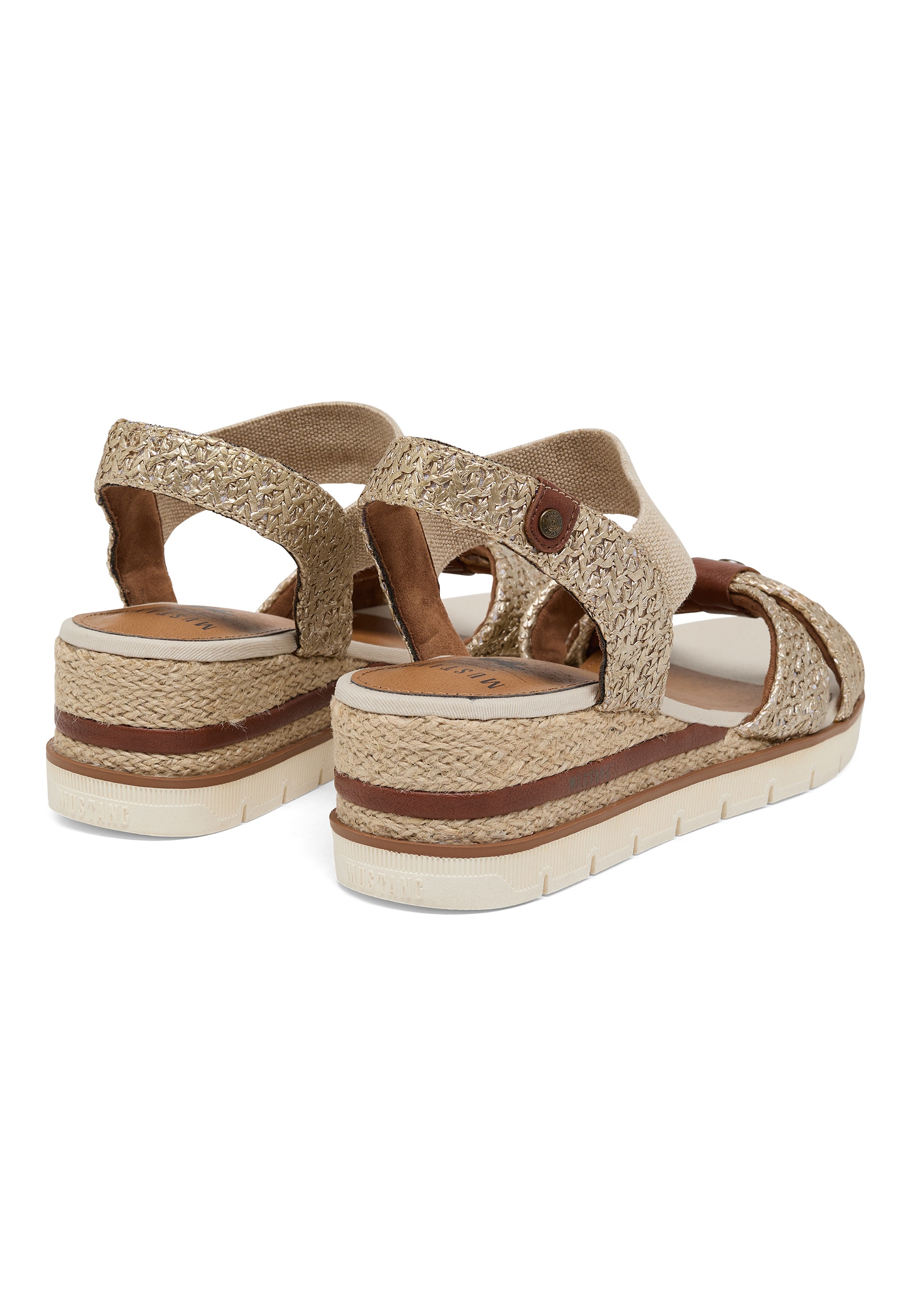 Sandalen, Wedges, Korb-Plateaus, Schnallen, Beige
