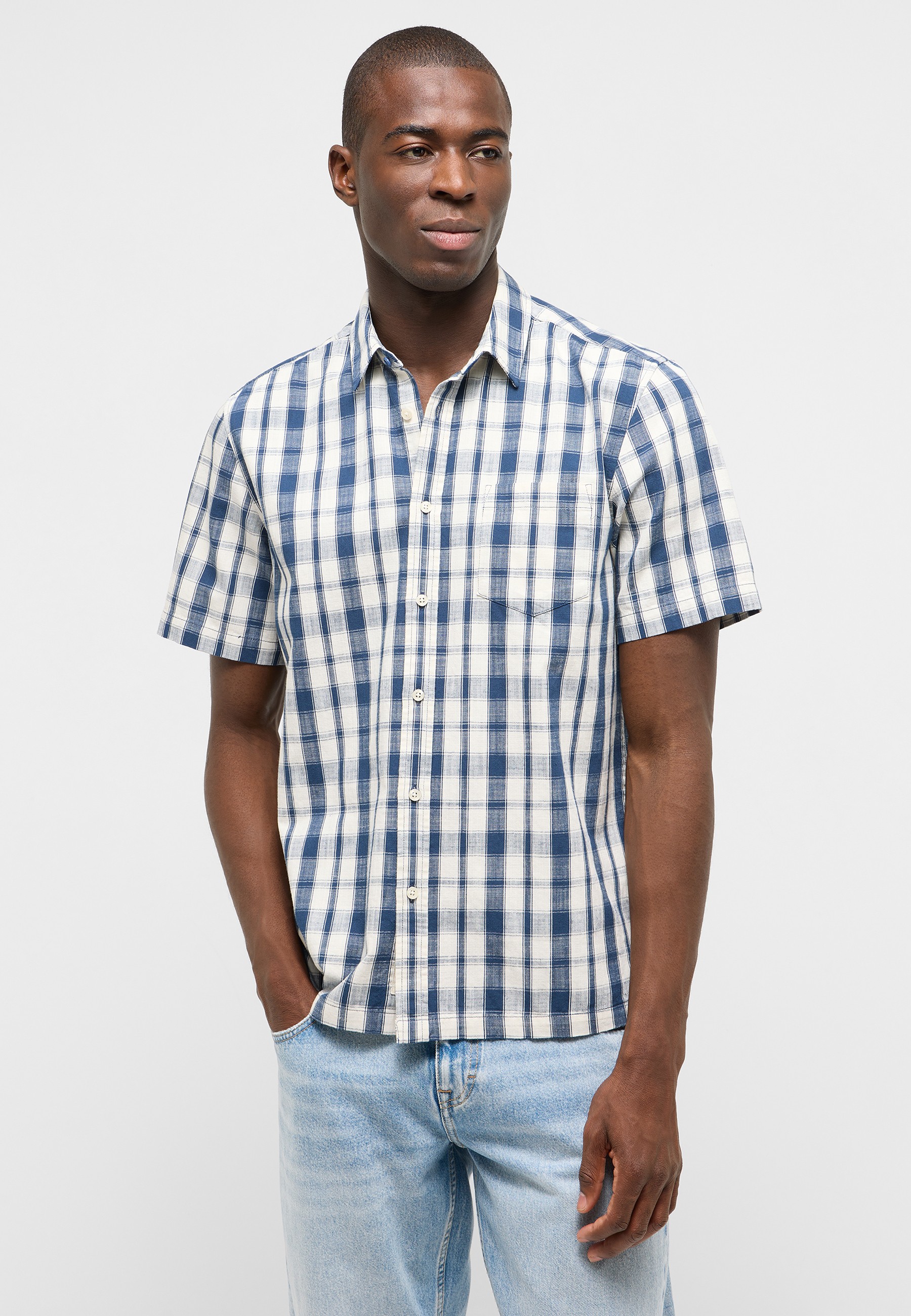 Hemd, Kurzarm, Gingham, Blau, Karo