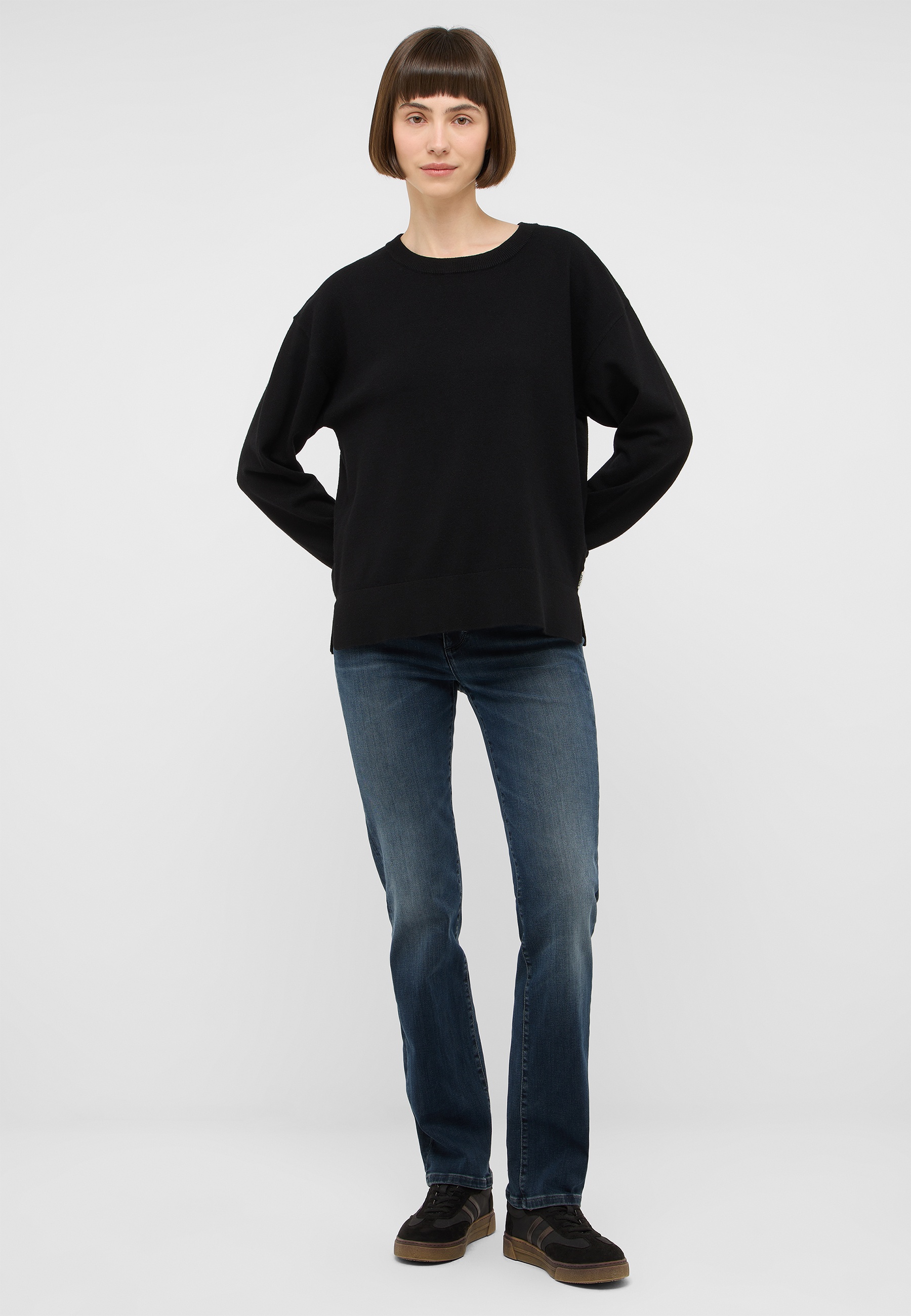 Sweatshirt, Schwarz, Langarm, Rundhalsausschnitt, Casual