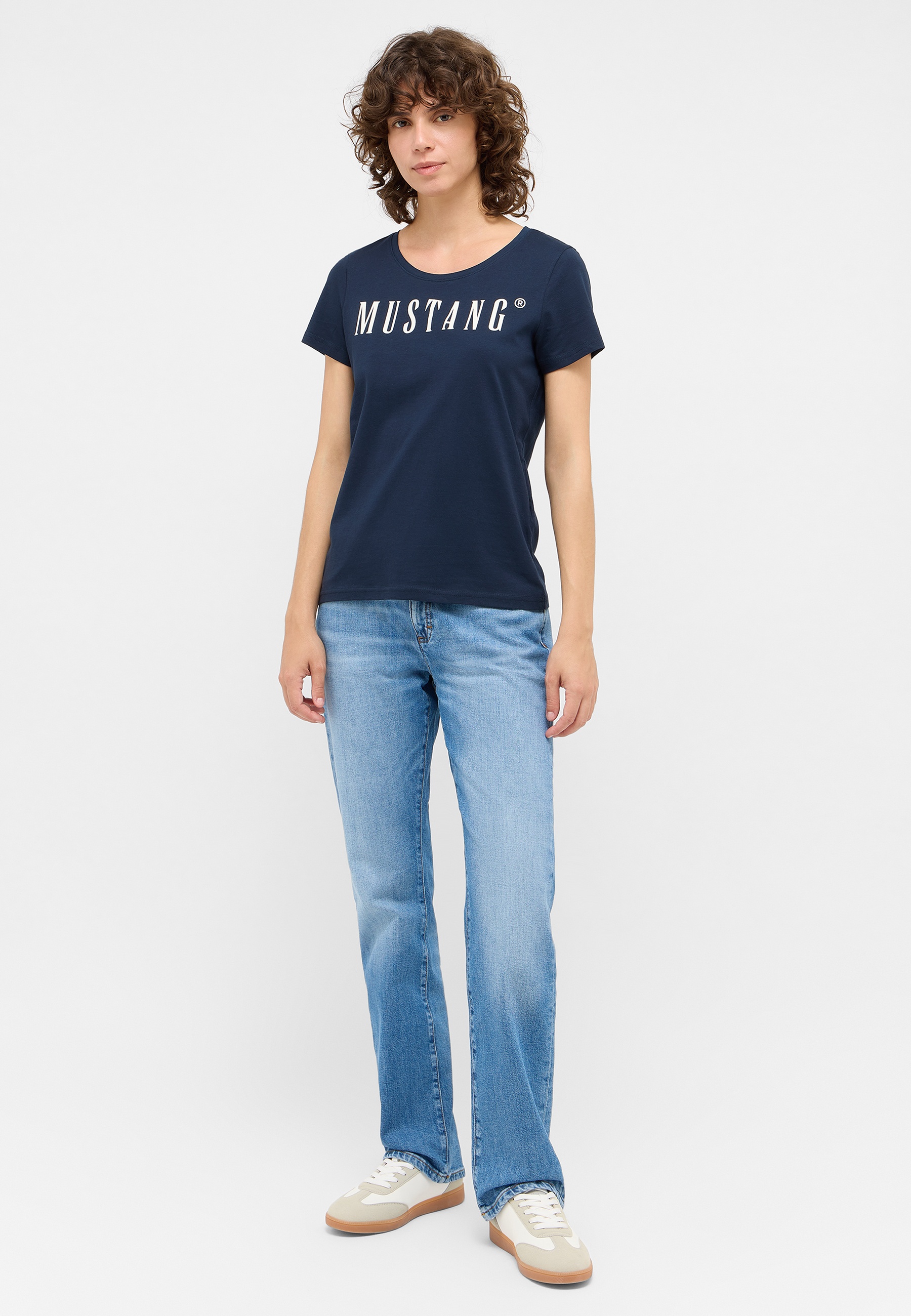 t-shirt, navy, mustang logo, kurzärmlig, jeans