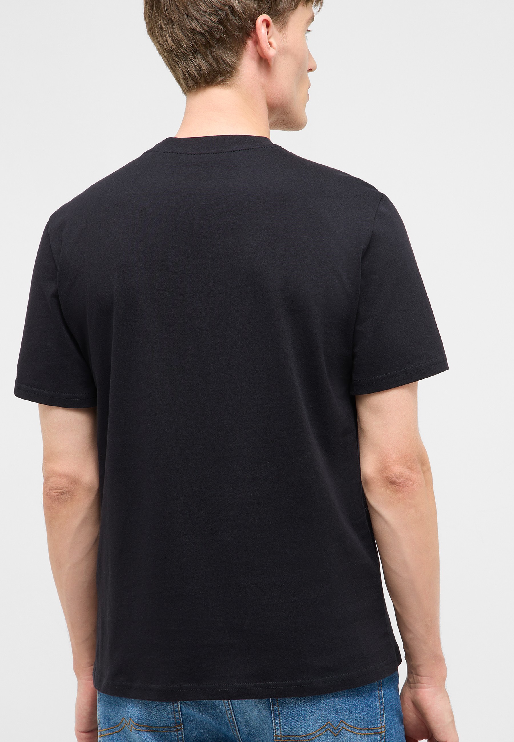 t-shirt, schwarz, kurzarm, baumwolle, uni
