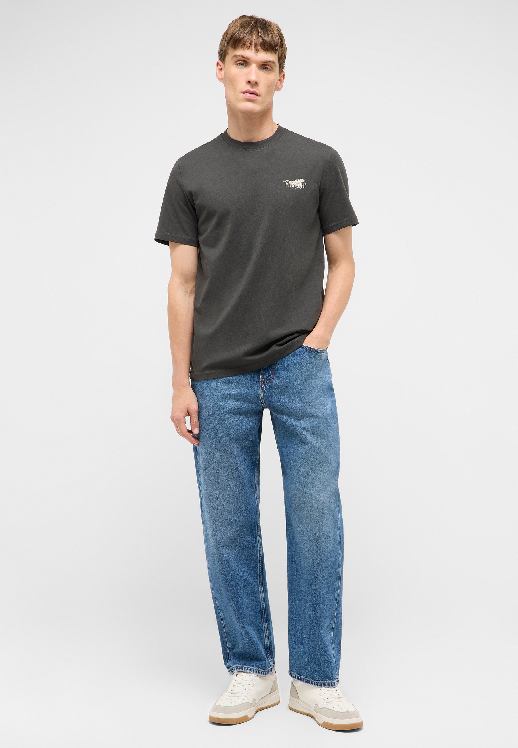 T-Shirt, Kurzarm, Dunkelgrau, kleines Logo, Casual