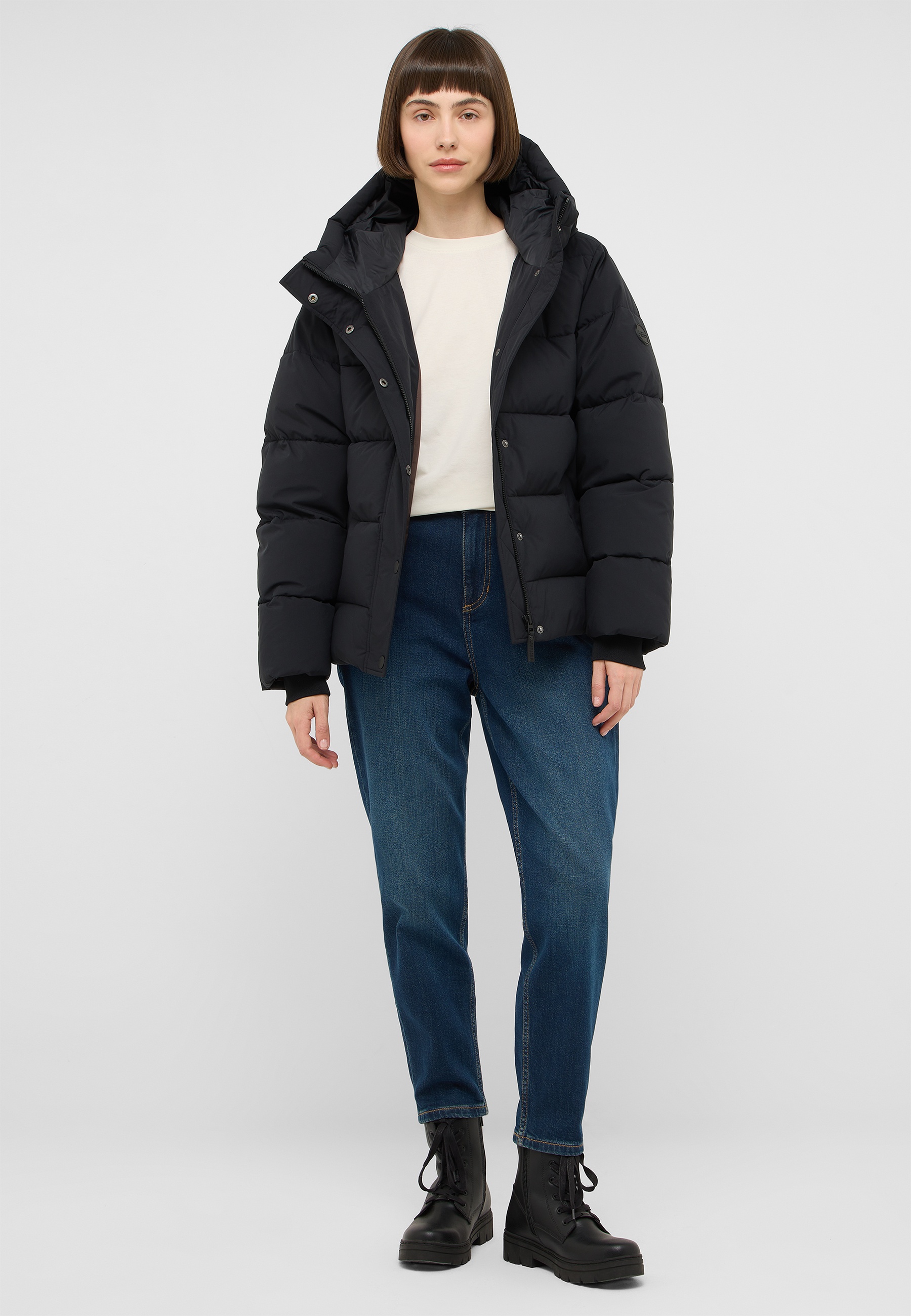 Pufferjacke, Daunenjacke, schwarz, Hoodie, Winterjacke