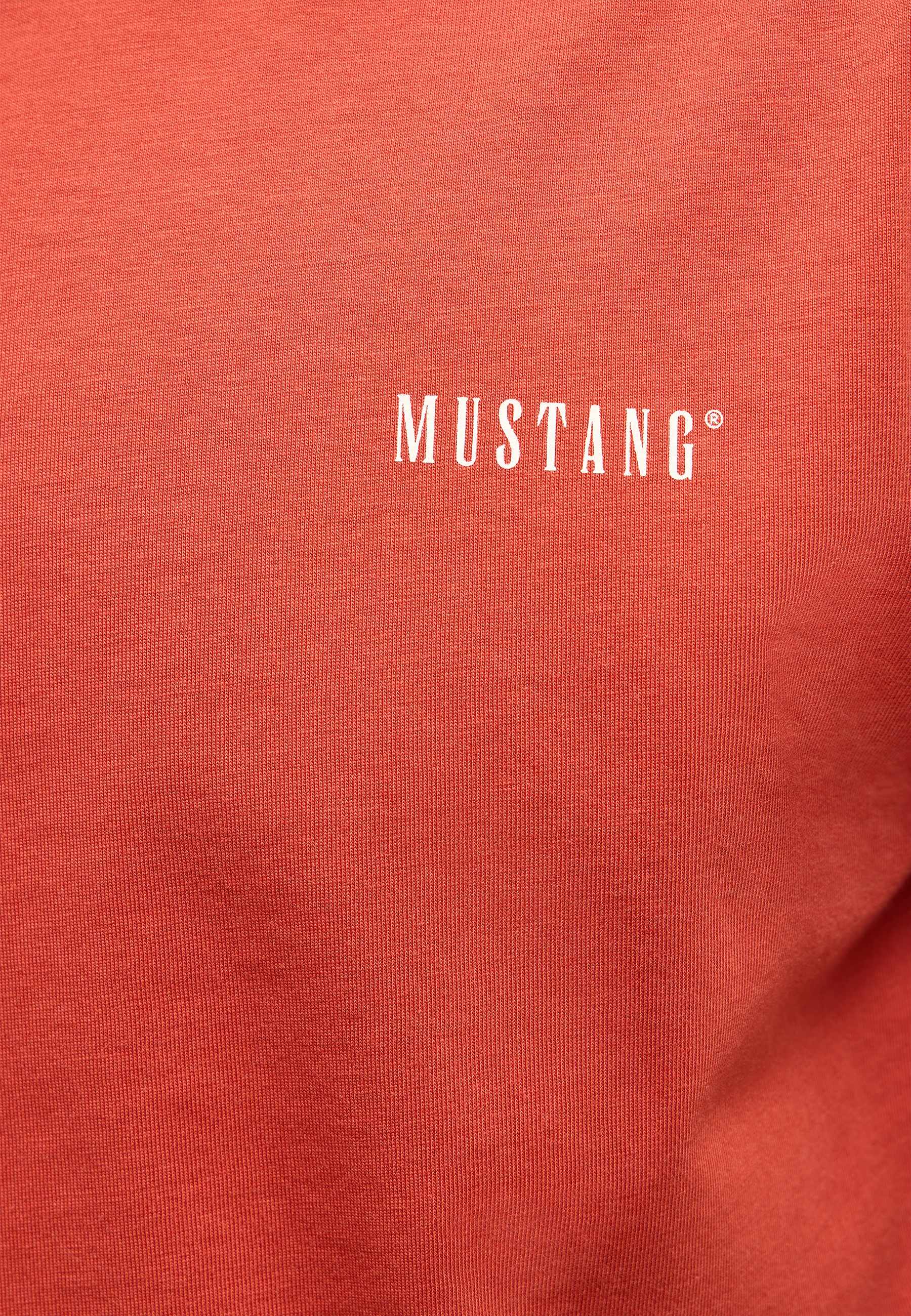 t-shirt, orange, mustang, textured fabric, logo