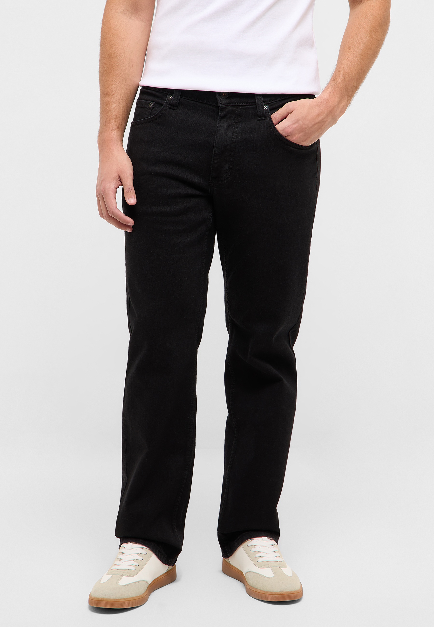 jeans, hose, schwarz, straight, tiefer束?