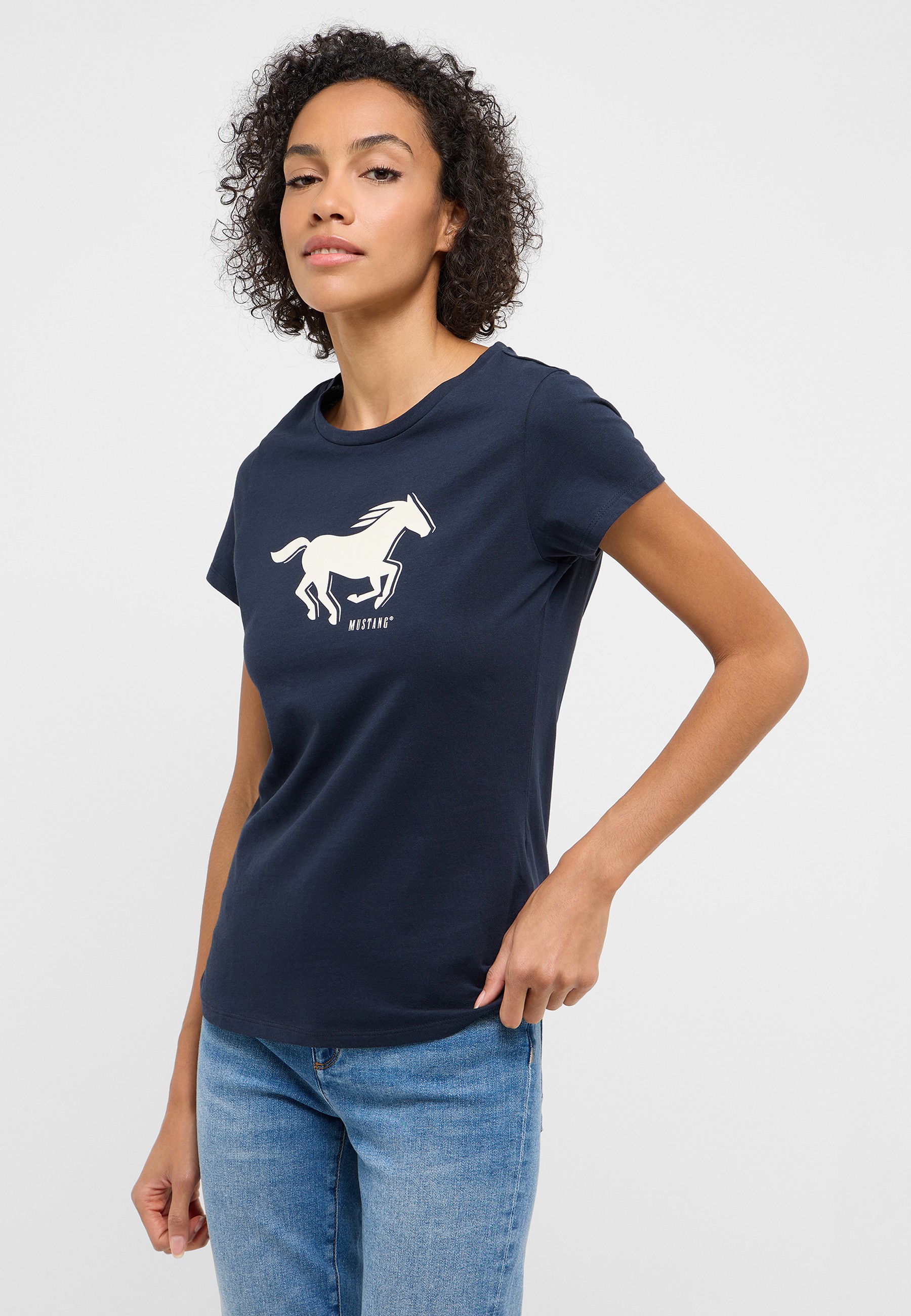 T-Shirt, Mustang-Logo, Kurzarm, Rundhals, Navyblau
