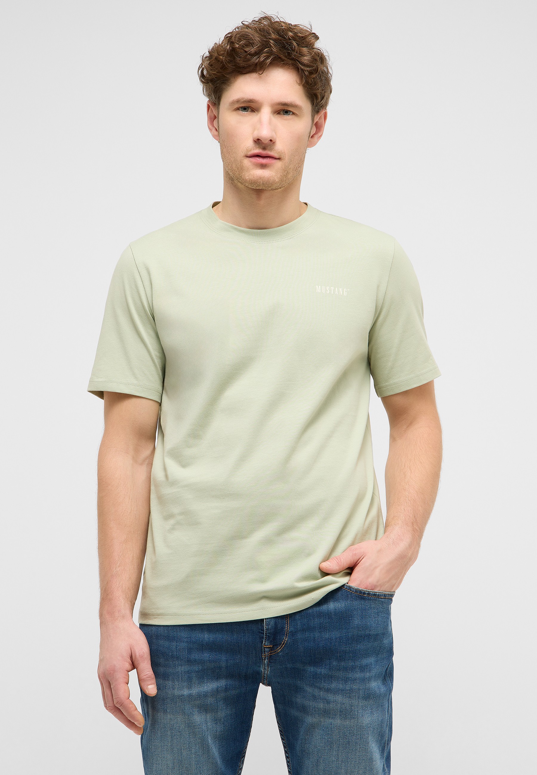 T-Shirt, Kurzarm, Unifarben, Olivgrün, Mustang Logo