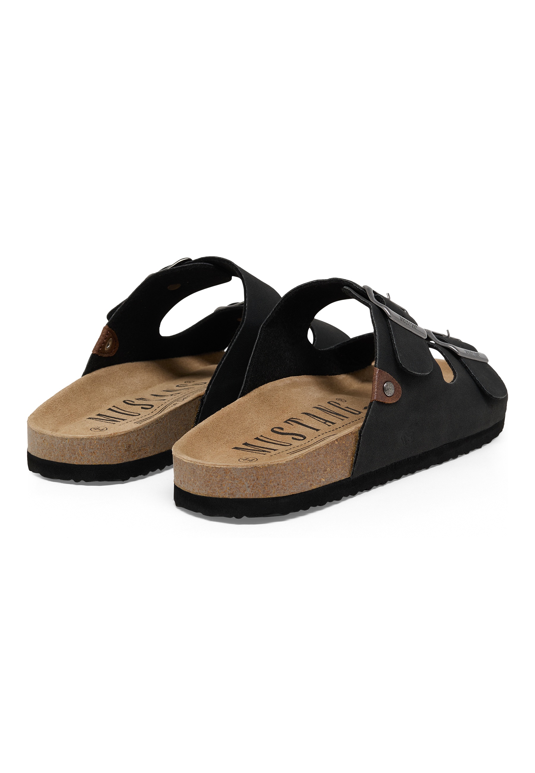 sandalen, slipper, schwarz, leder, korksohle