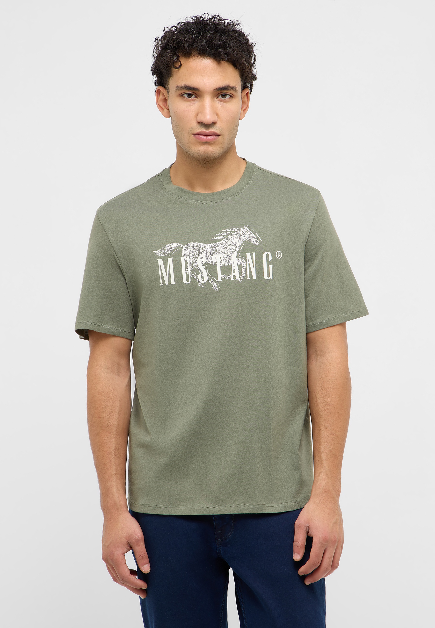 T-Shirt, Mustang Logo, Kurzes Arm, Olivgrün, Unisex Passform