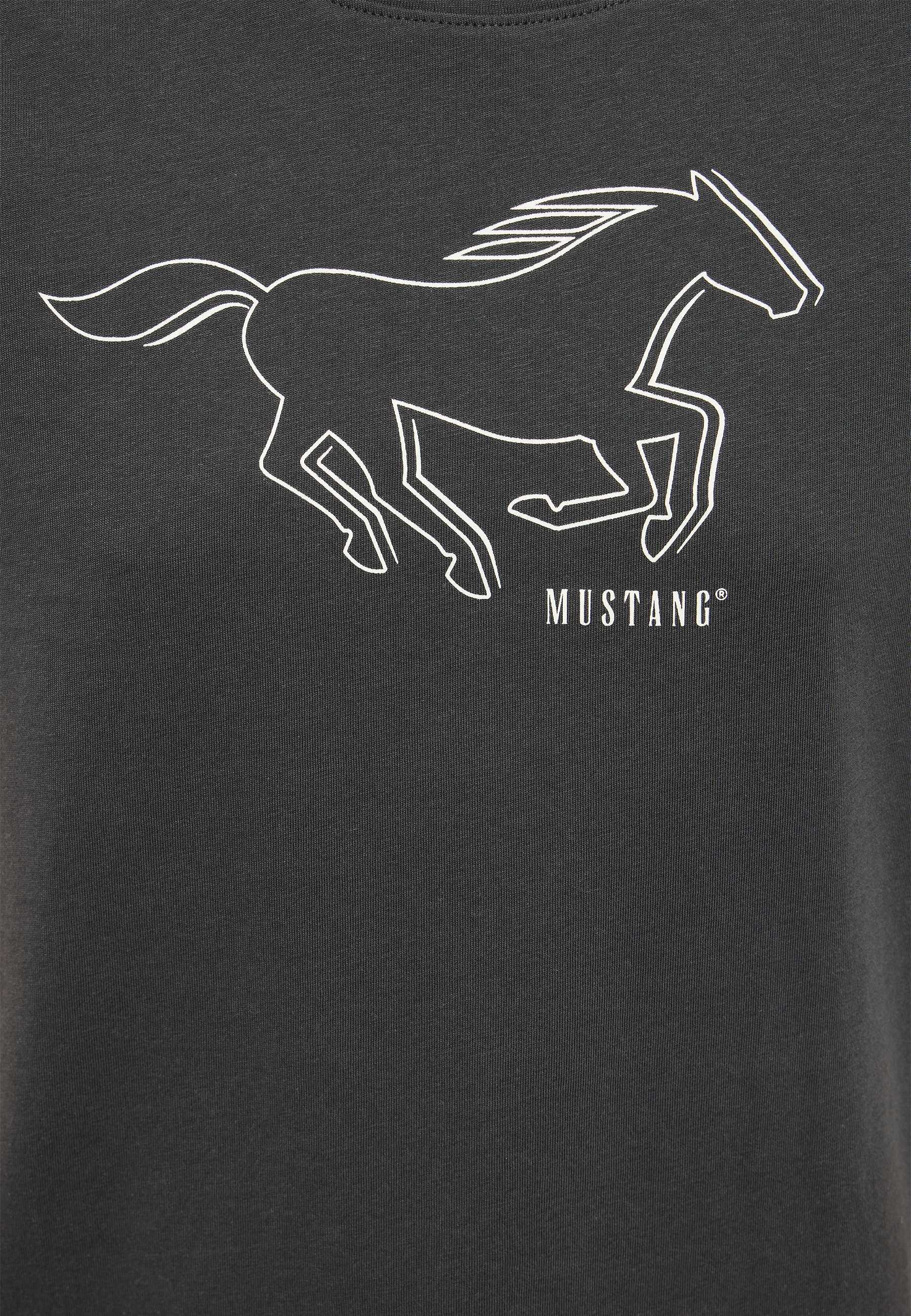 T-Shirt, Pferd Grafik, Dunkelgrau, Liniendesign, Musta...