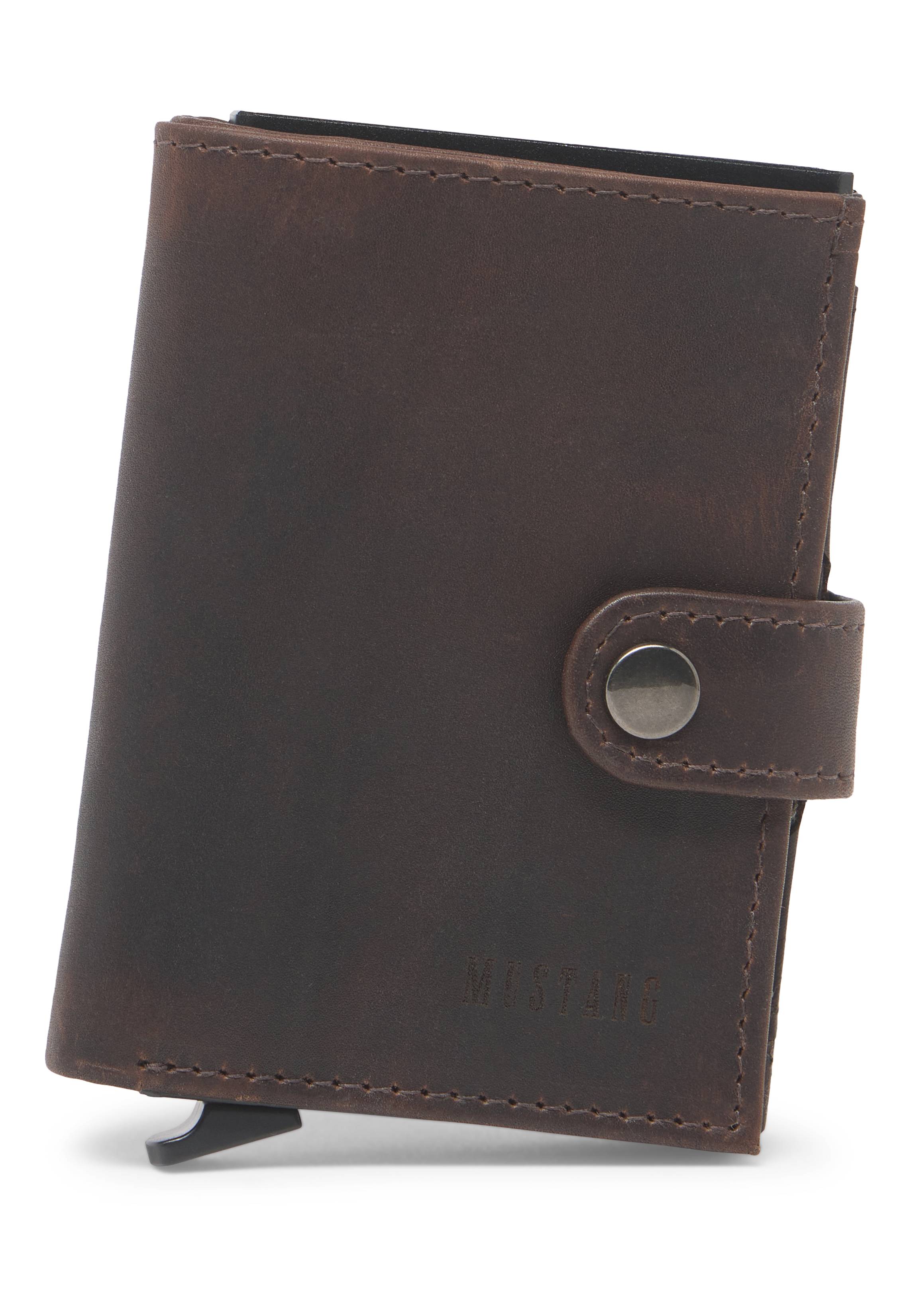 wallet, braun, leder, kartenschutz, druckknopf