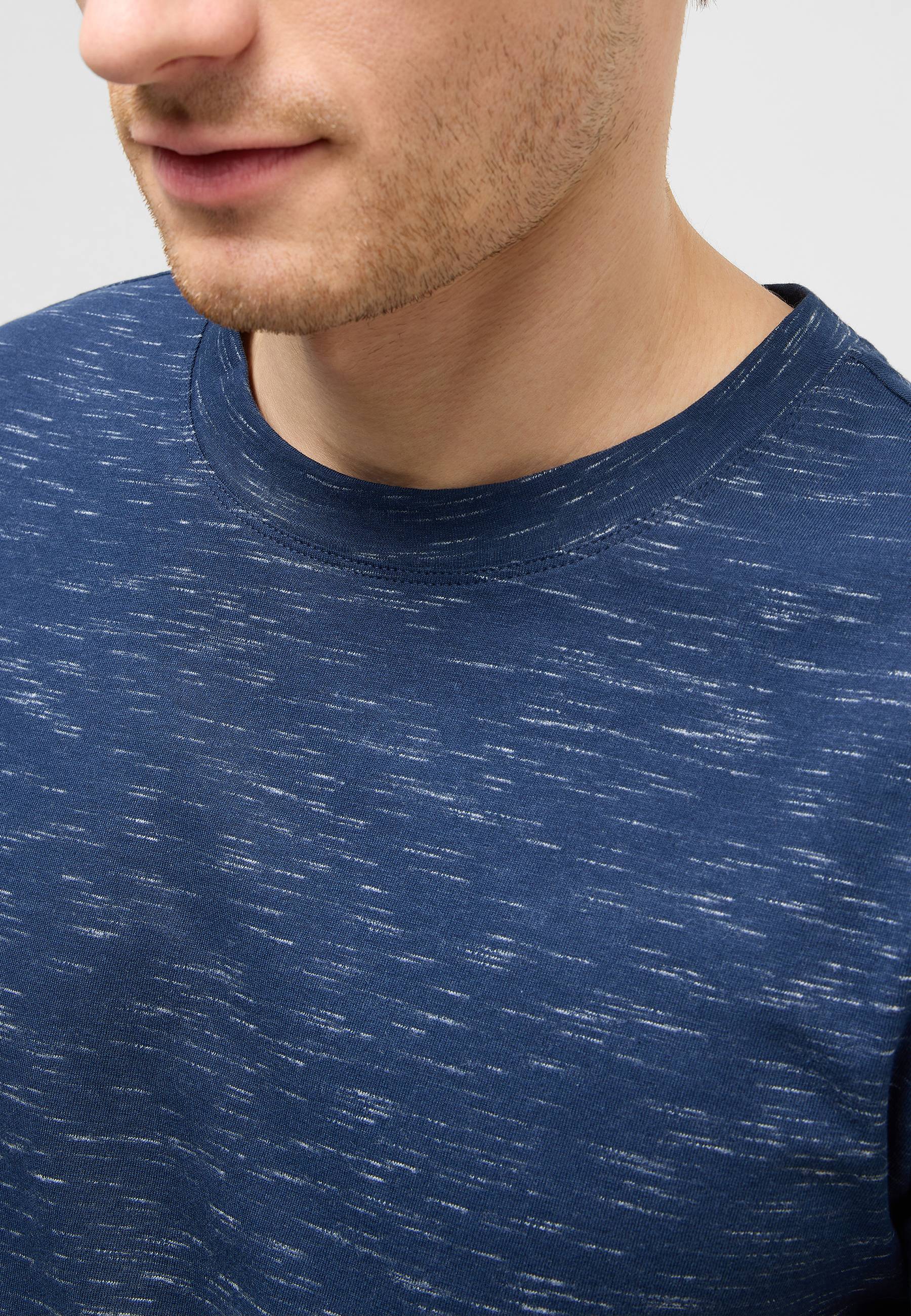 T-Shirt, Blaues Shirt, Rundhals, Knit Muster, Streifenloser Stoff