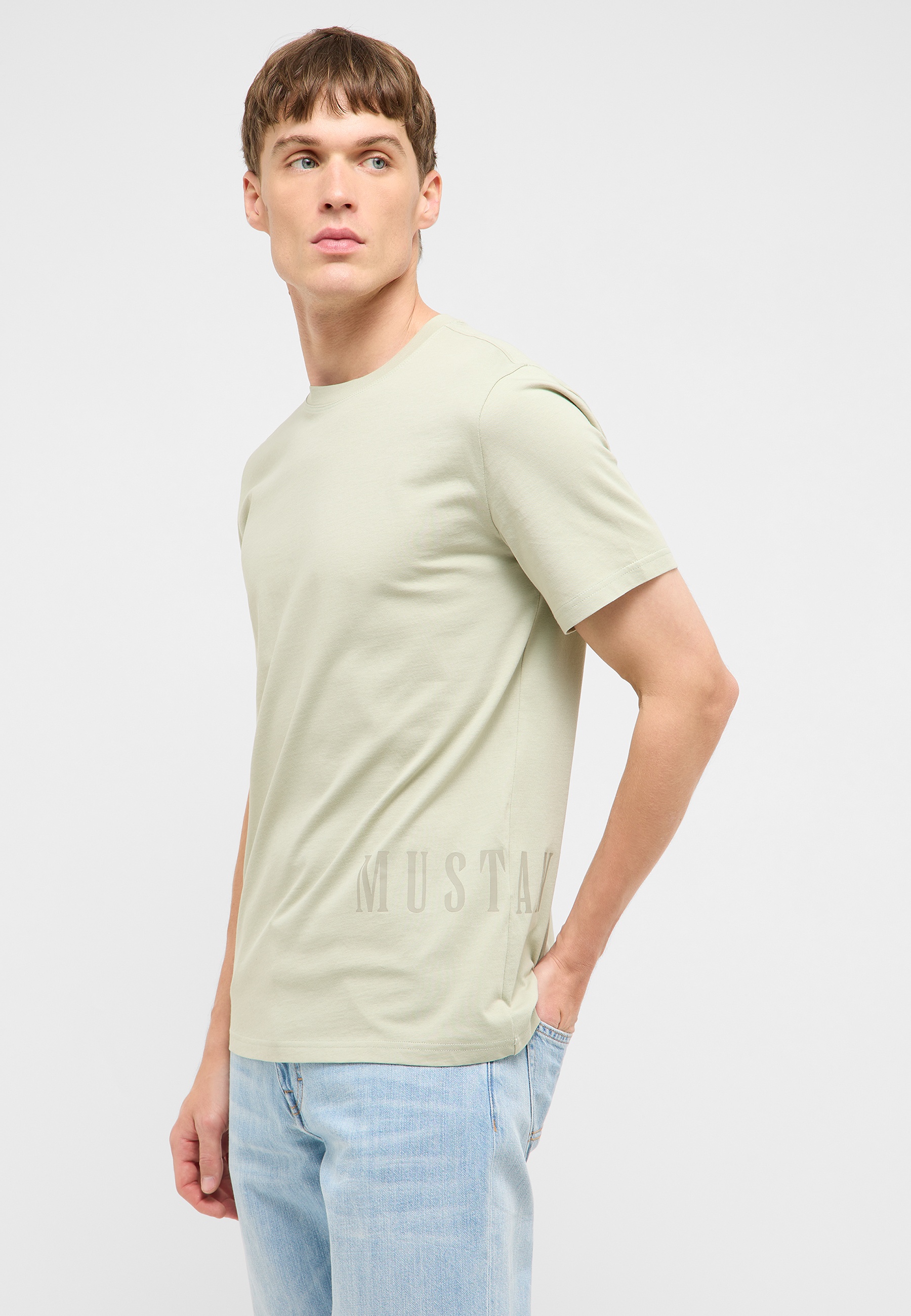 T-Shirt, Rundhals, Kurzarm, Beige, Mustang