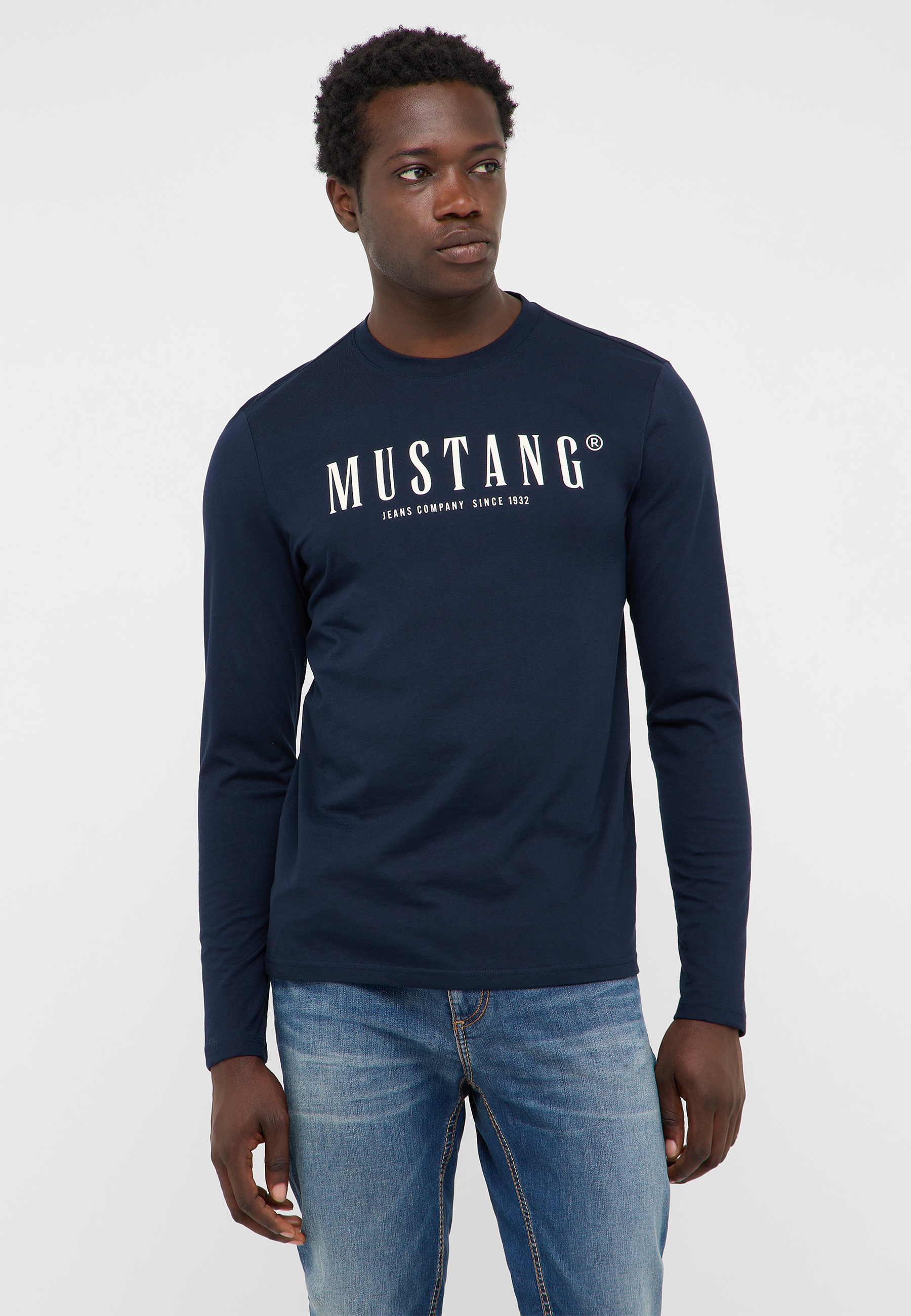Langarmshirt, Rundhals, Navy, Mustang, Aufdruck