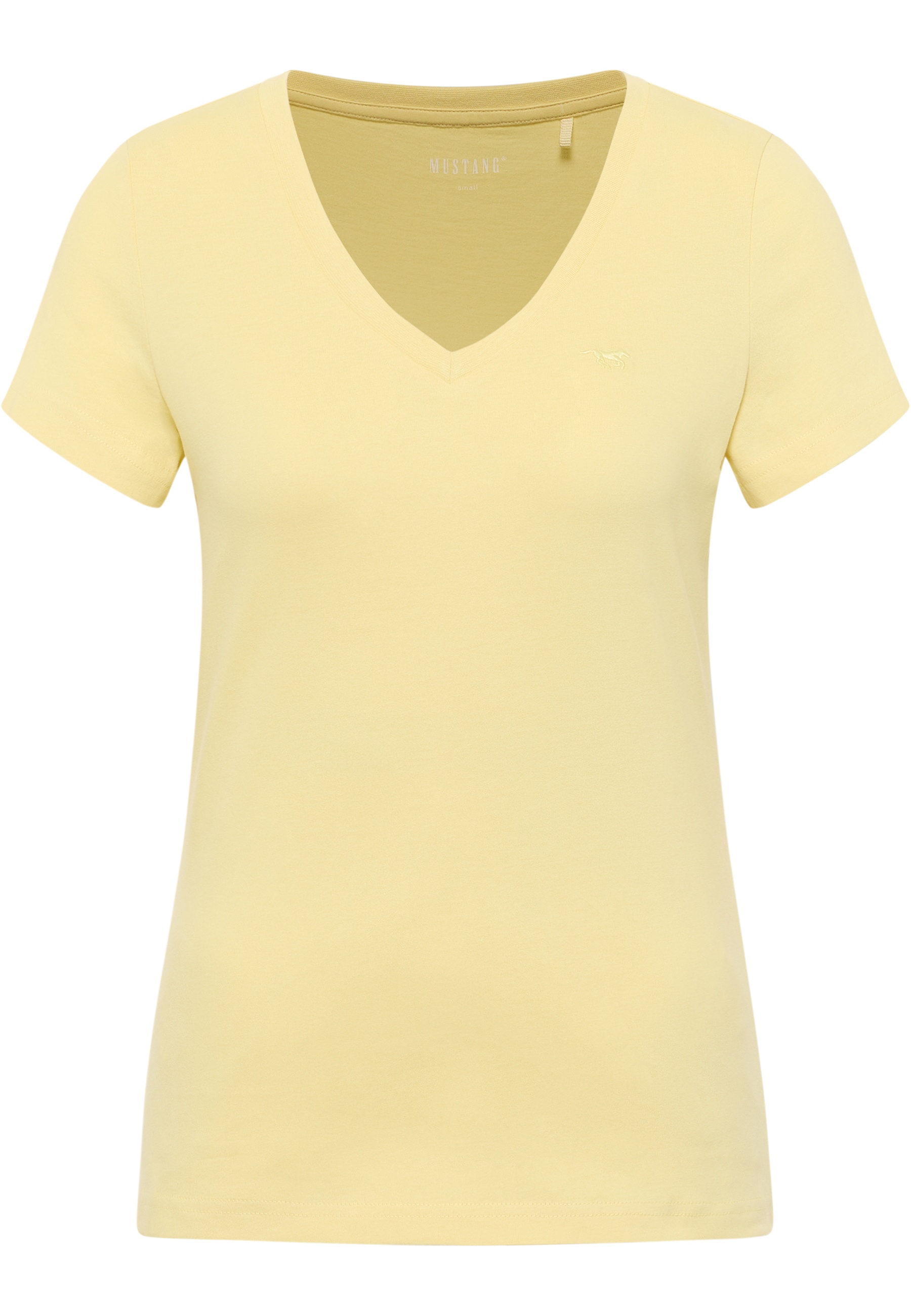 V-Ausschnitt, T-Shirt, Kurzarm, Unifarbig, Gelb