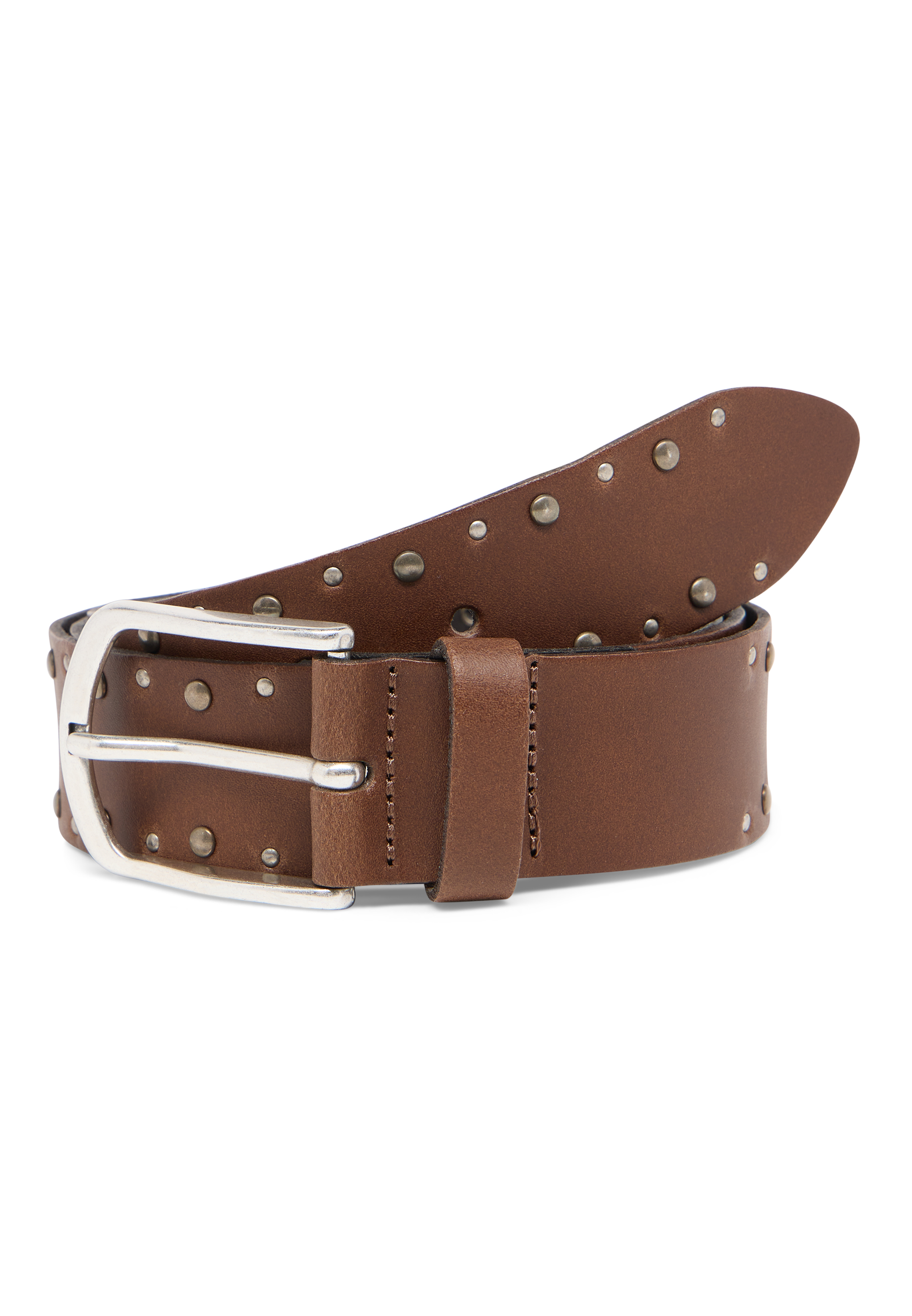 Gürtel, Leder, Braun, Nieten, Metall-Schnalle