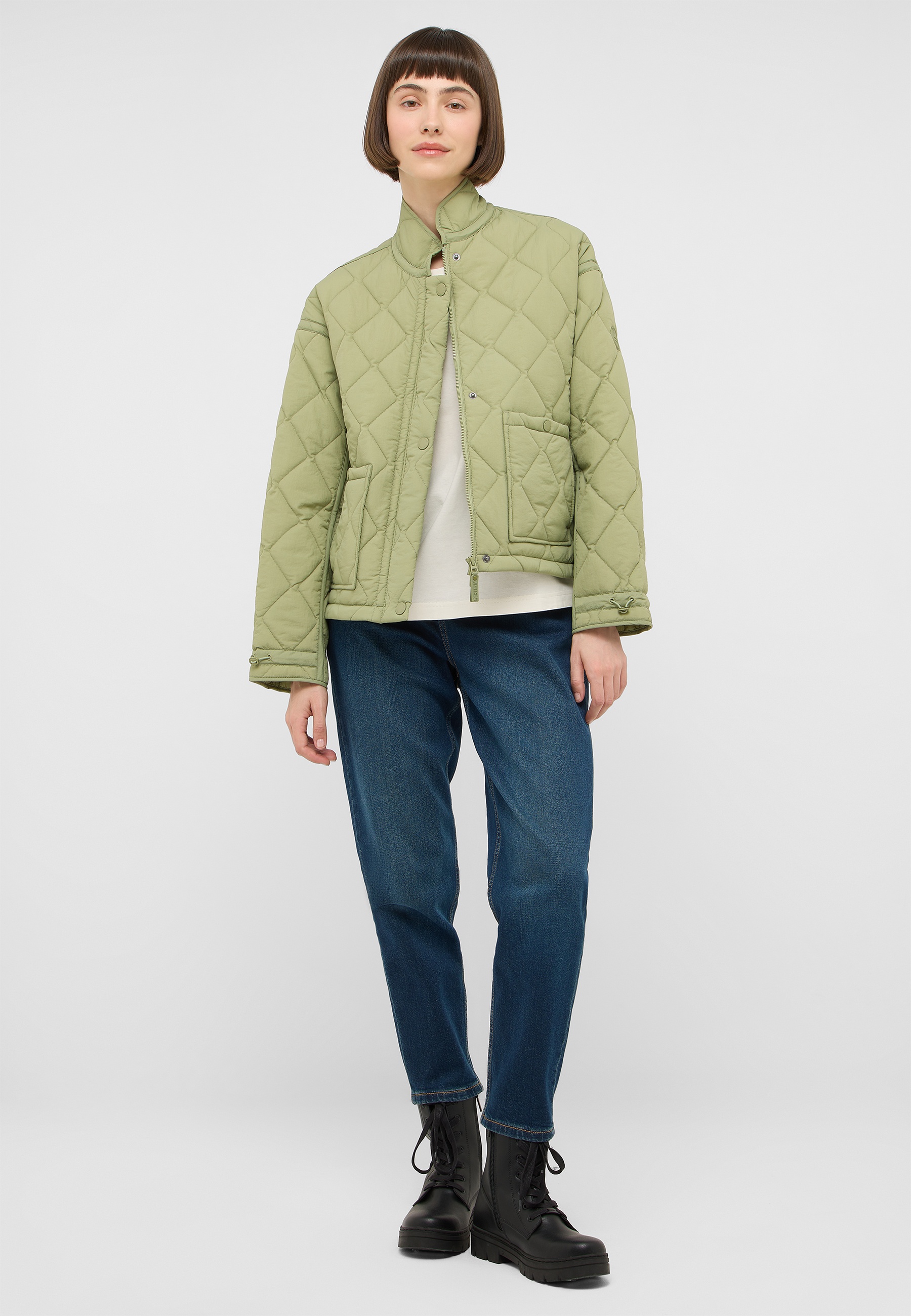 quilting jacke, grün, gefüttert, langärmlig, taschen detail