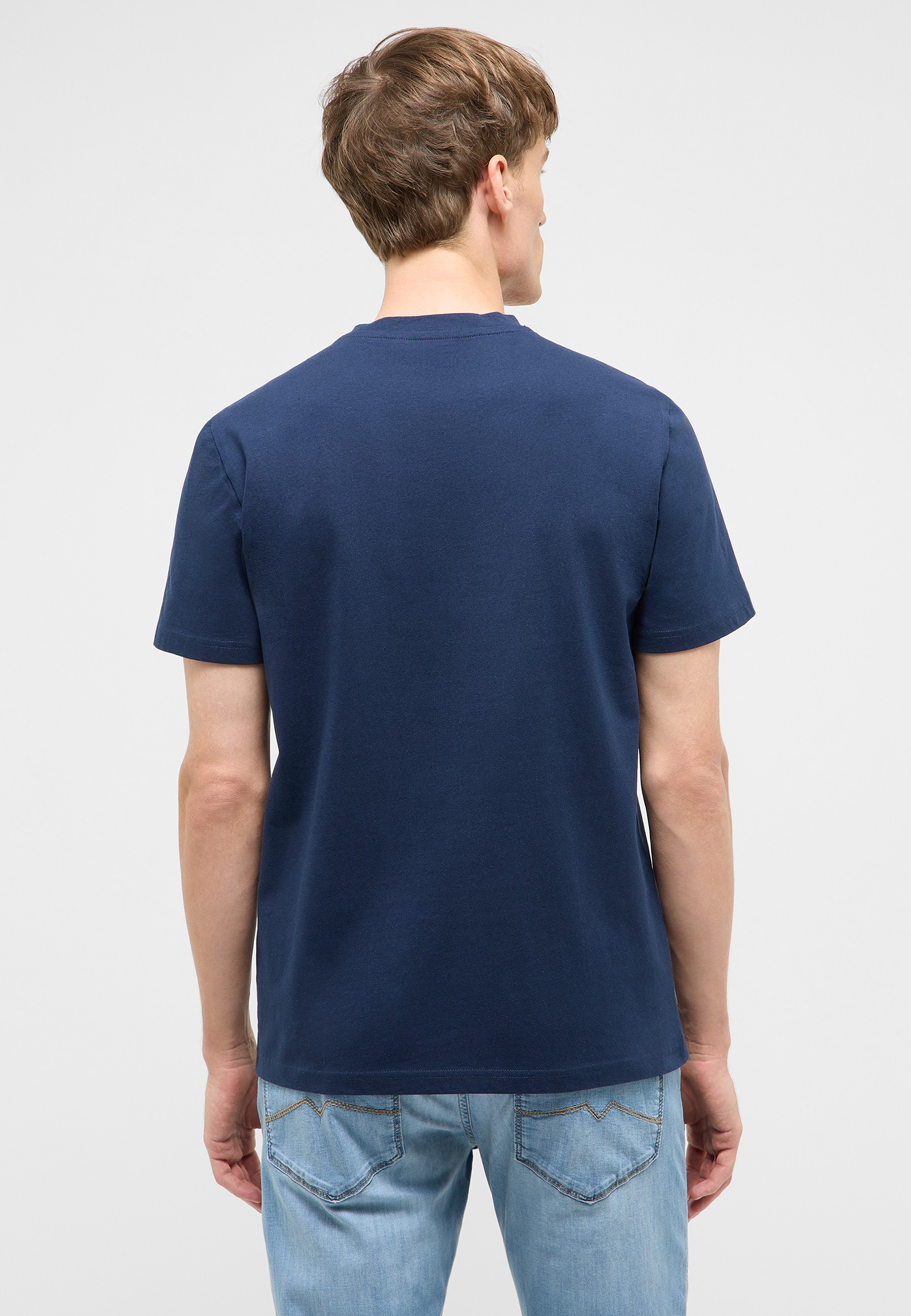 t-shirt, kurzarm, rundhals, einfarbig, marineblau