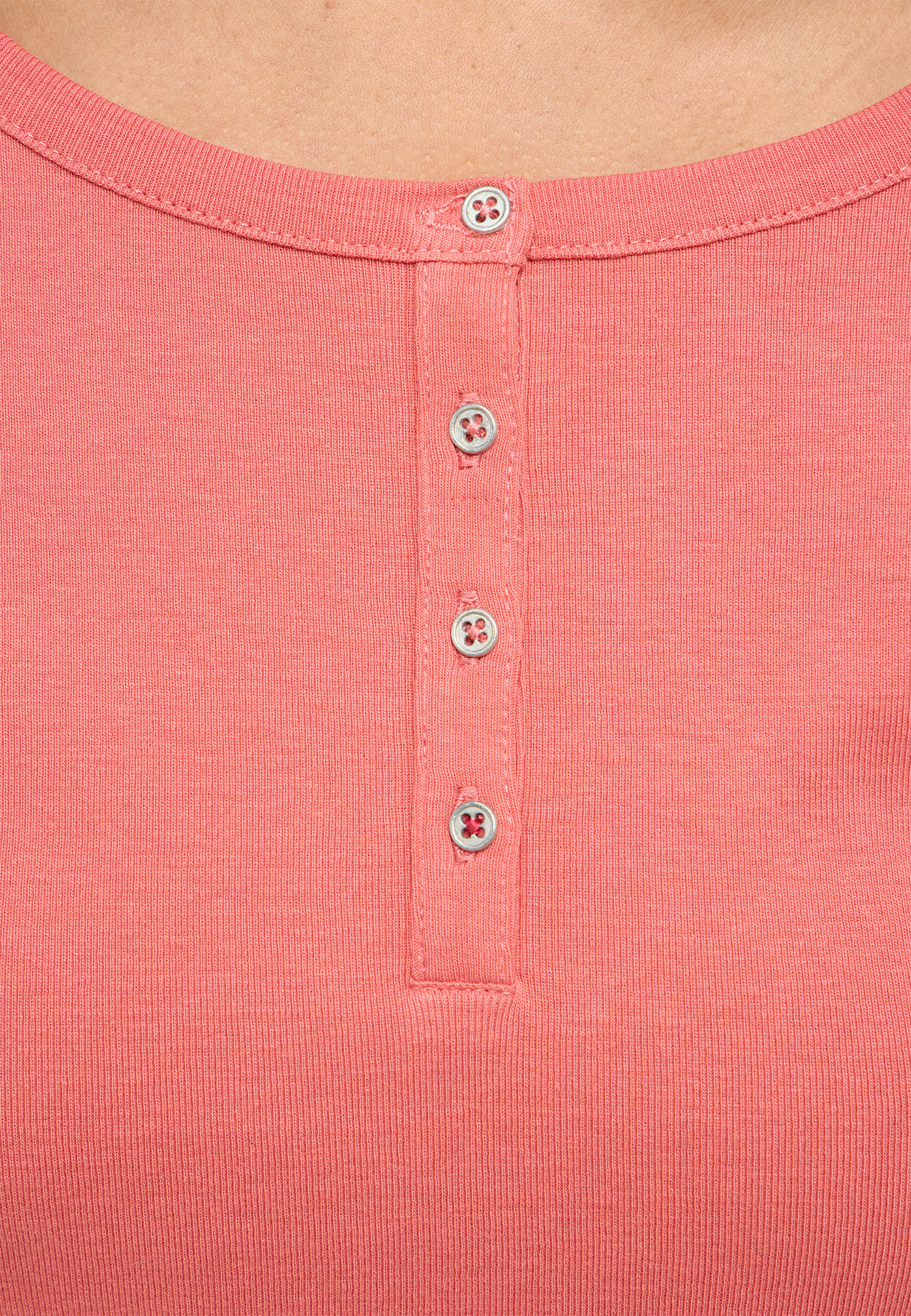 Henley, Knopfleiste, Rundhalsausschnitt, Knitwear, Koralle