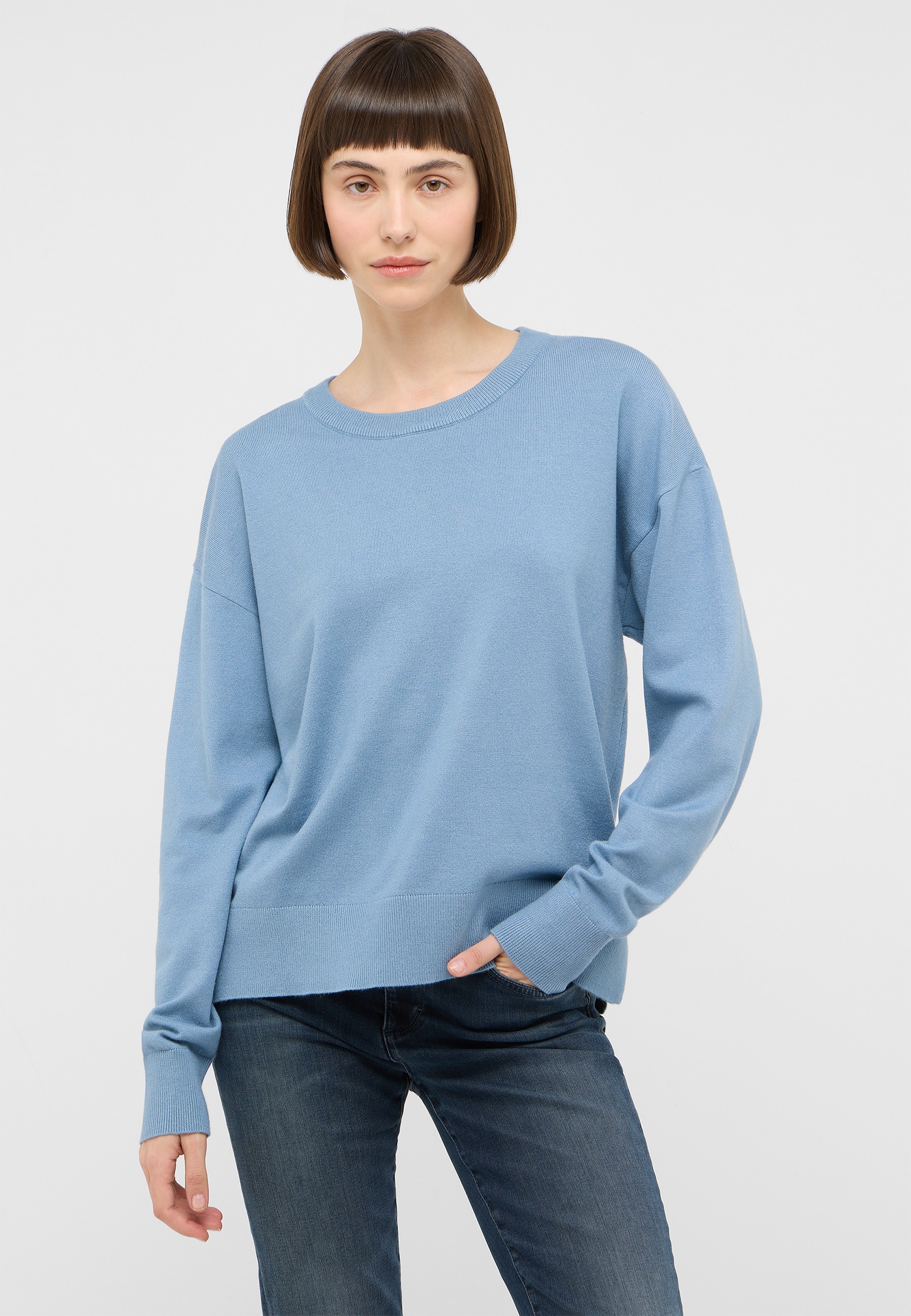 Pullover, Rundhals, Himmelblau, Langarm, Freizeitbekleidung