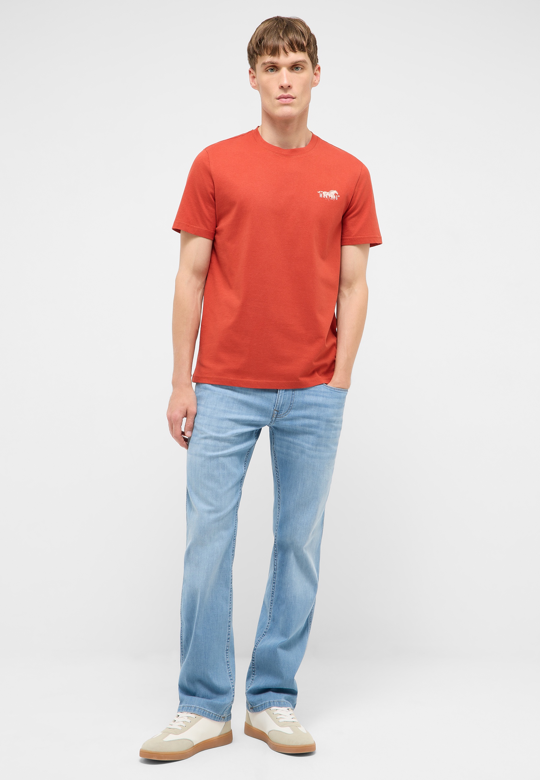 t-shirt, Rundhals, Kurzarm, Orange, Baumwollmischung