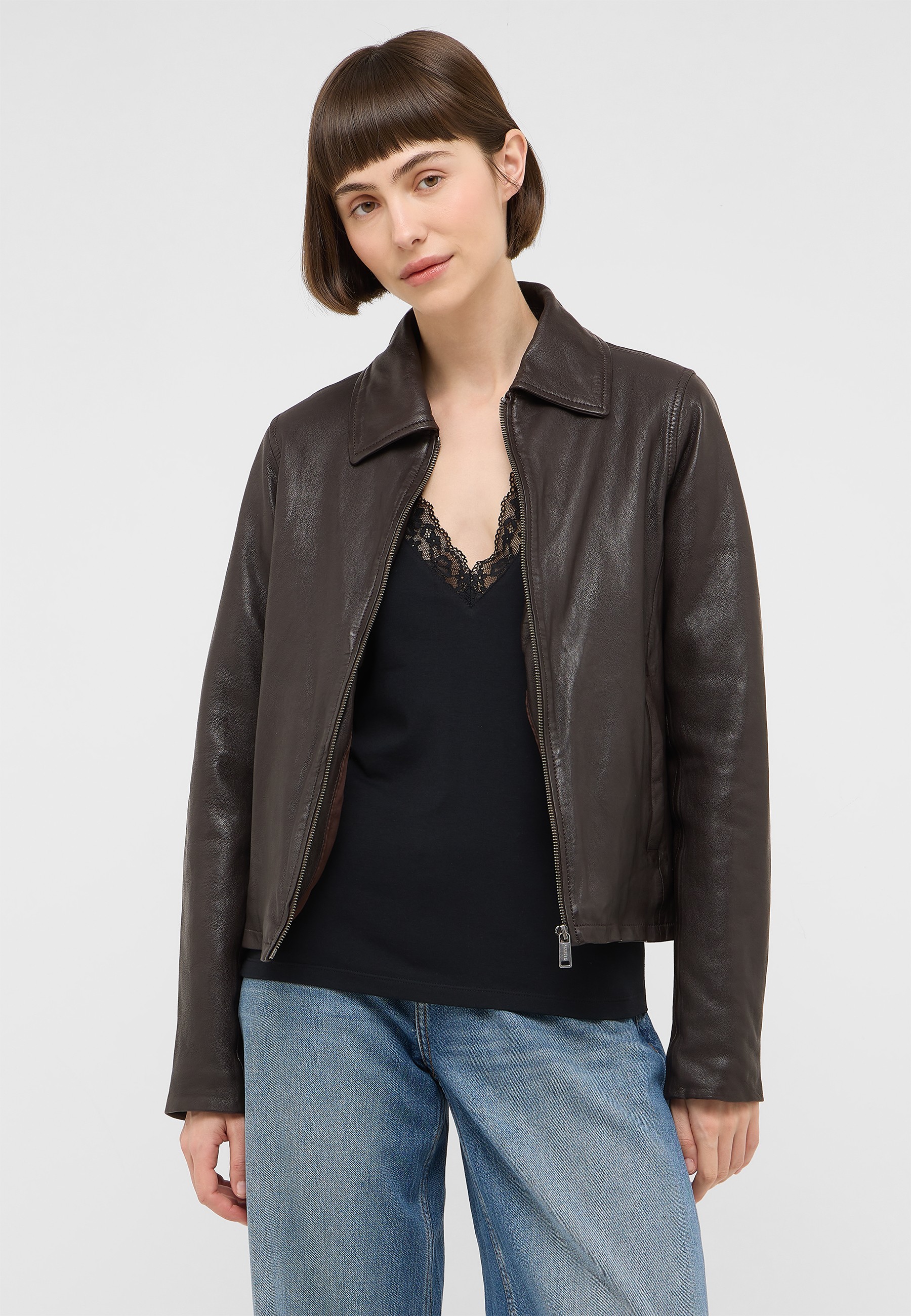 lederjacke, braune jacke, reißverschluss, Lackleder, Jacke Damen