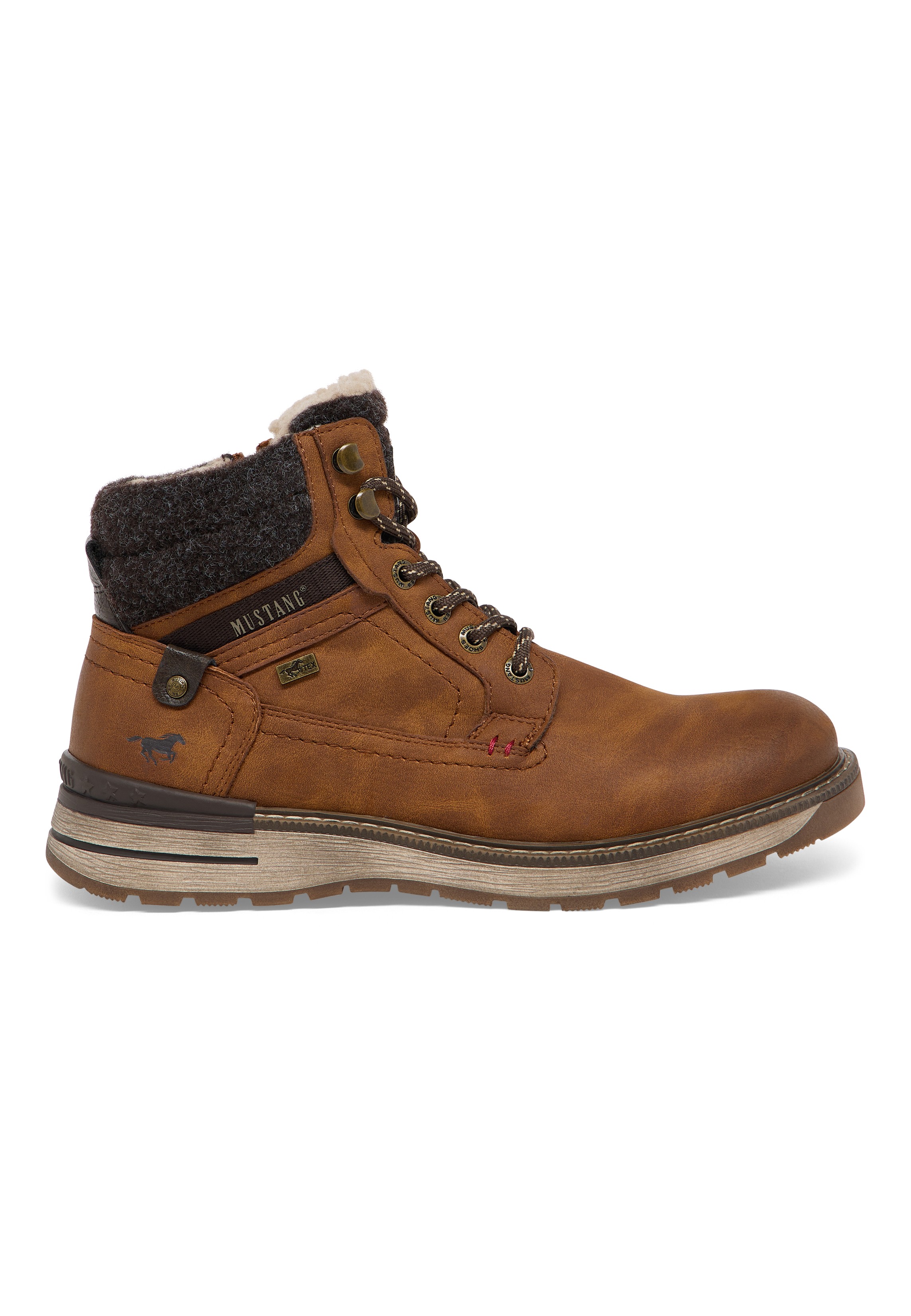 Wanderschuh, Stiefel, Gummizug, Lederoptik, Grau-beige
