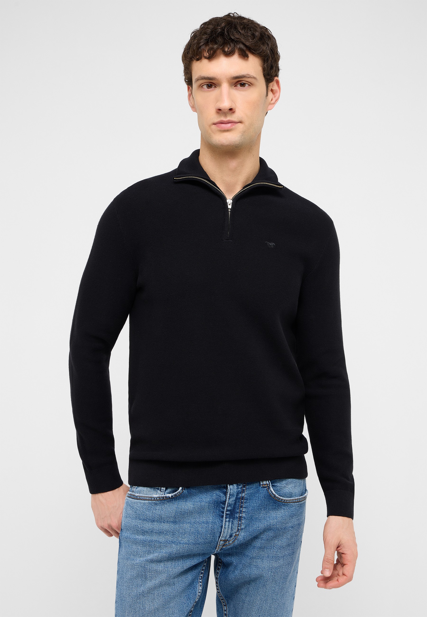 Pullover, Kragen-Querschnitt, Schwarz, Sweater, Jeans