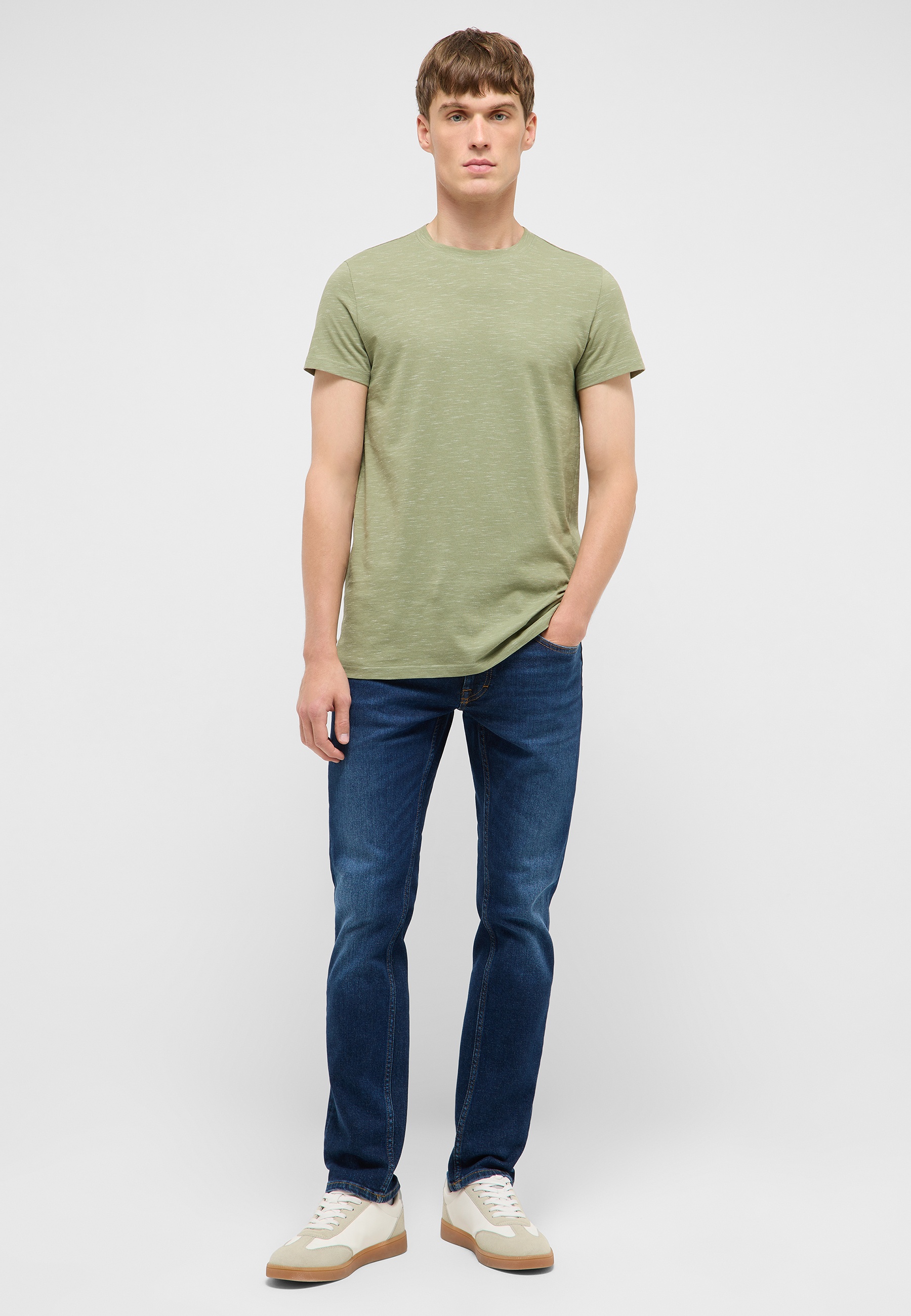 T-Shirt, Rundhals, Kurzarm, Olivgrün, Uni