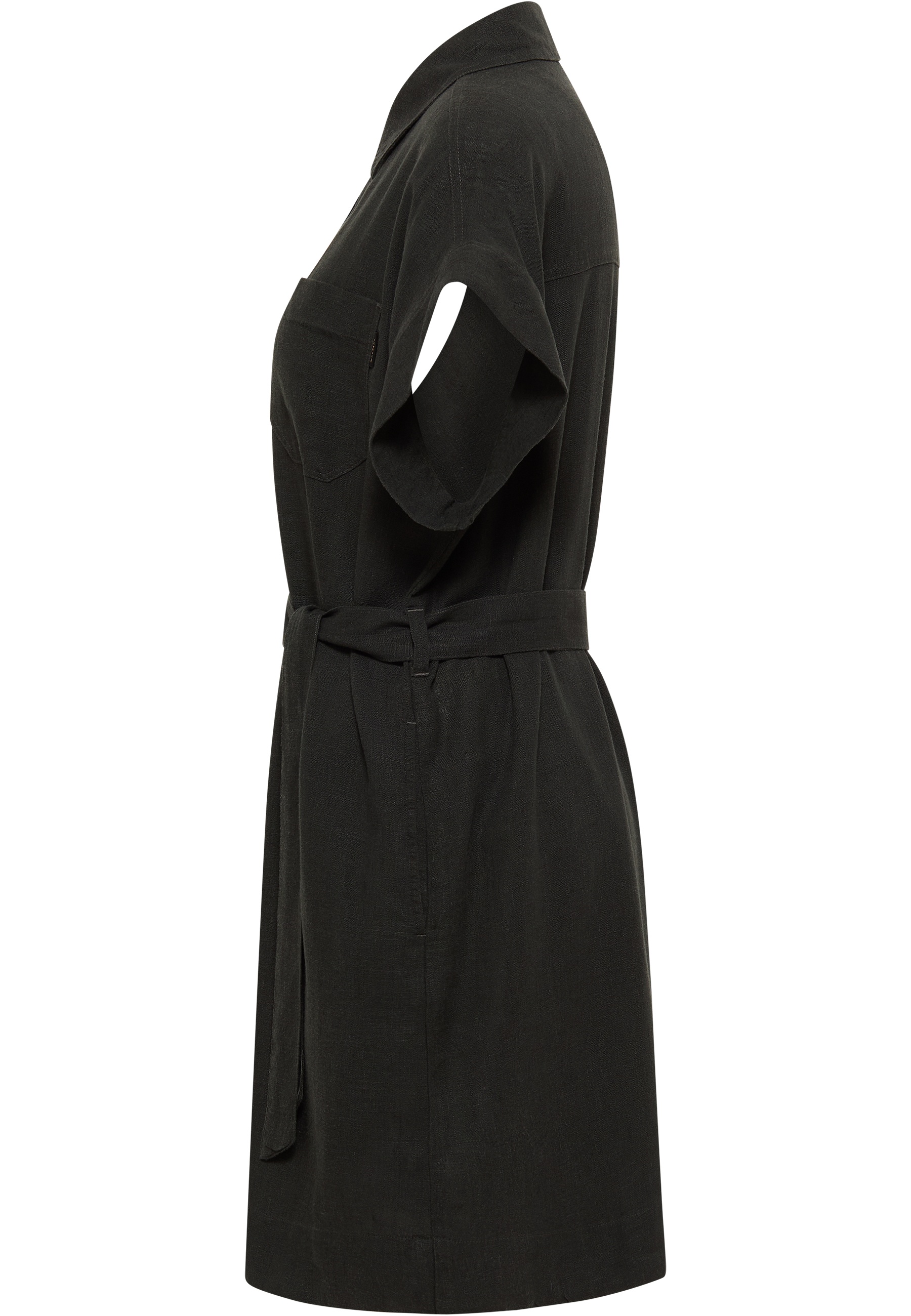 dress, schwarz, kurzarm, Gürtel, Kragen